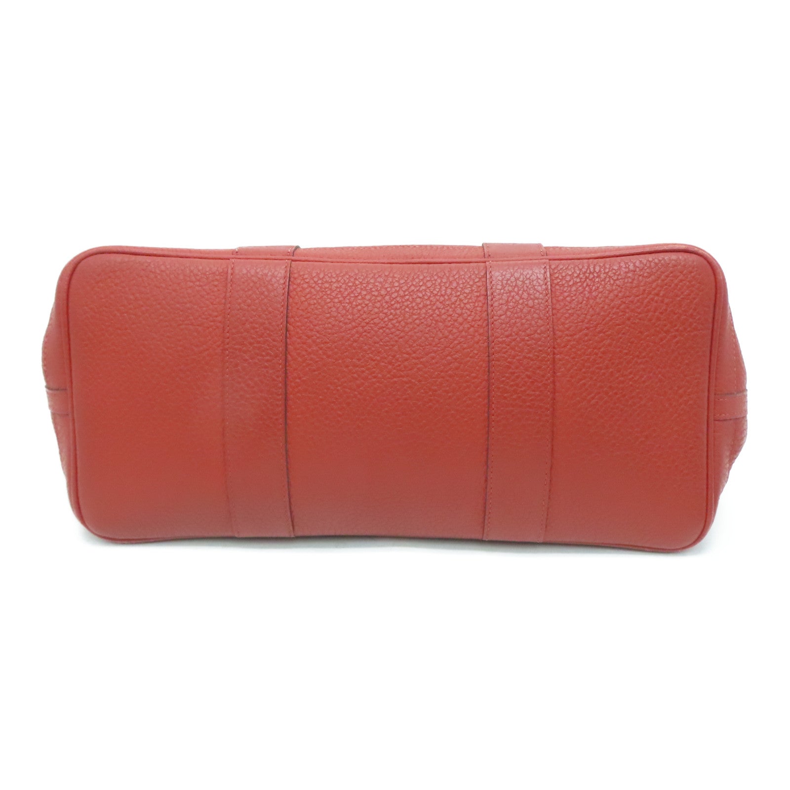 HERMES Clemence Leather Garden Party PM Silver Buckle Handle Bag Red