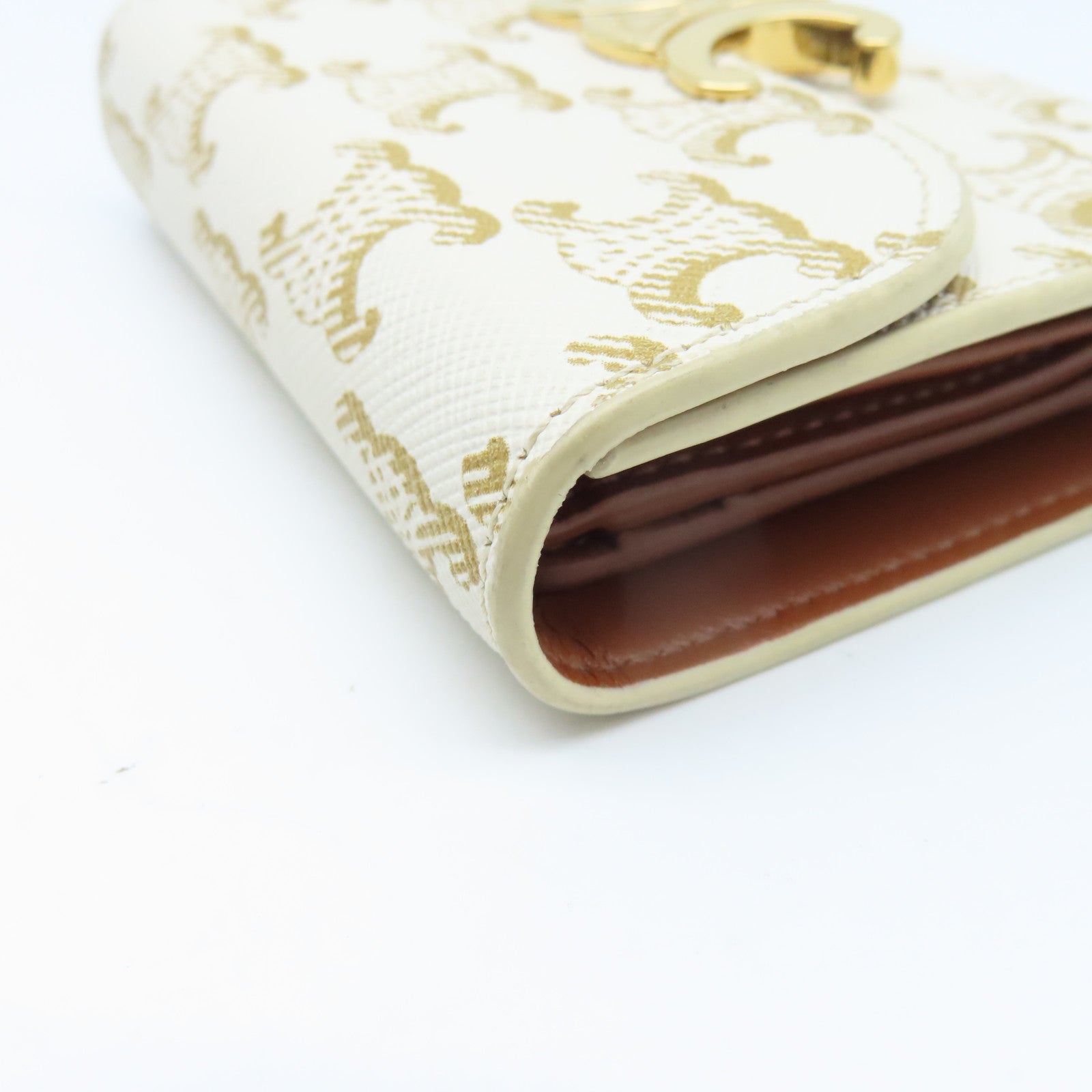 CELINE 塗層帆布/牛皮皮革Wallet金扣錢包白色