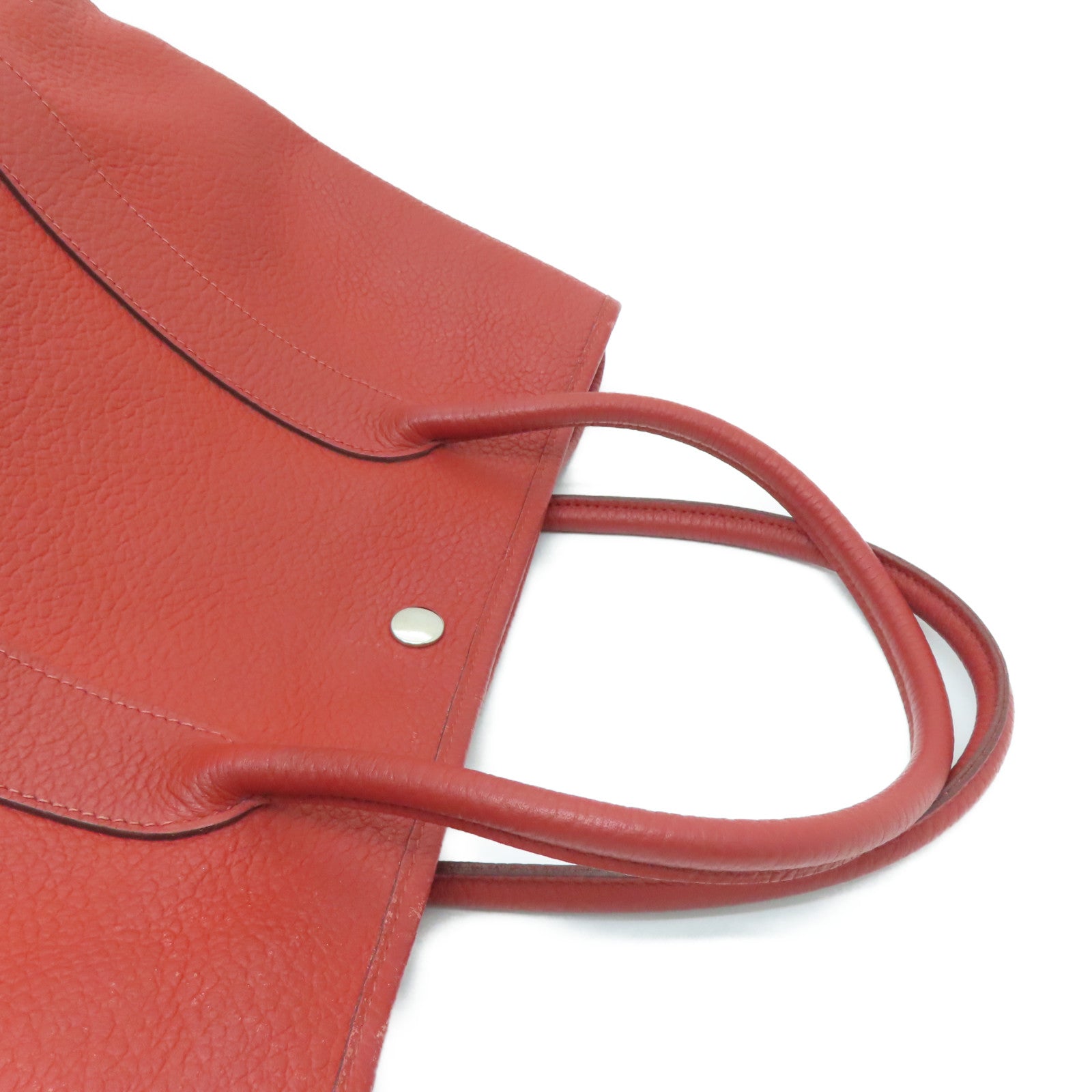 HERMES Clemence Leather Garden Party PM Silver Buckle Handle Bag Red