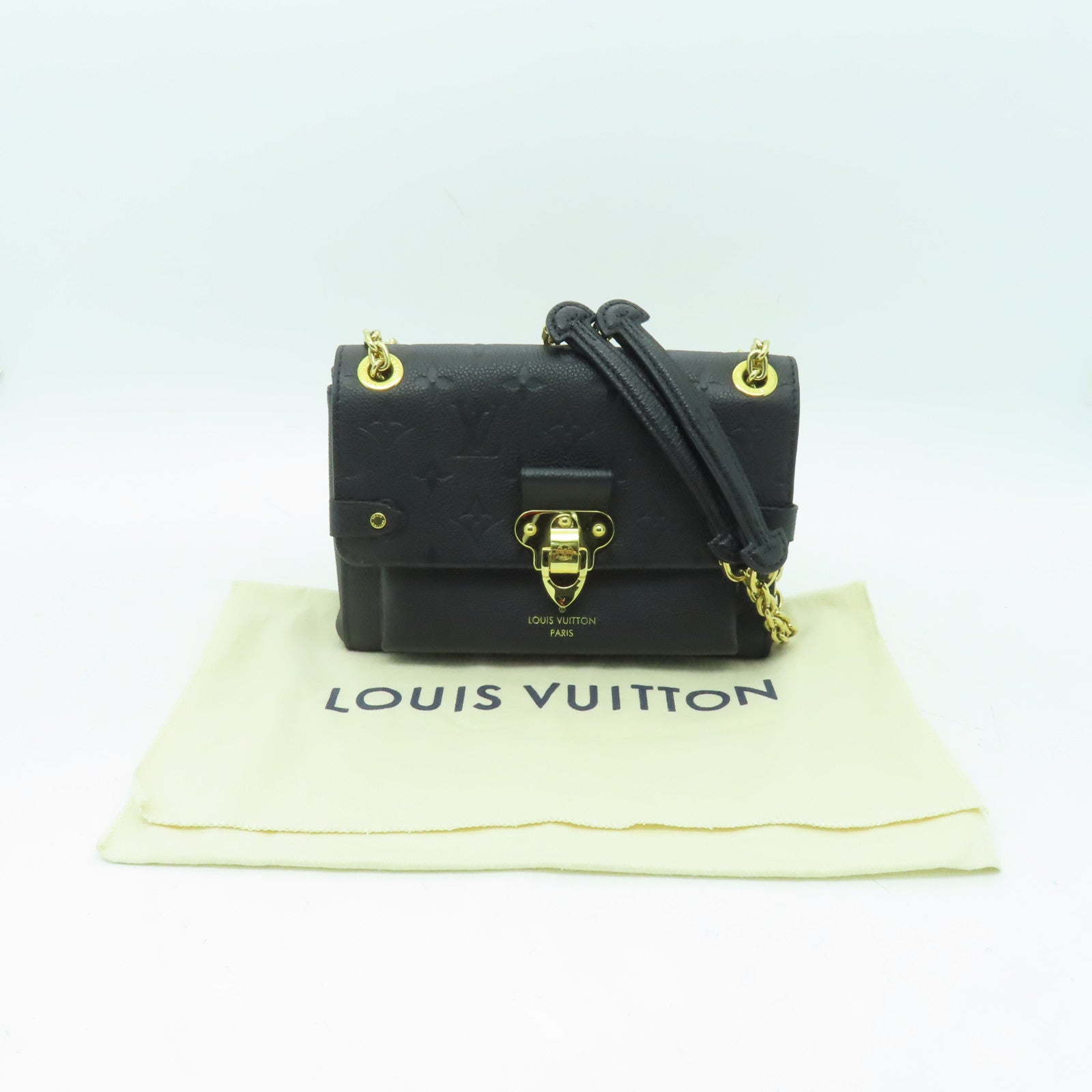 LOUIS VUITTON Monogram Empreinte Vavin BB金扣鏈帶肩背袋黑色