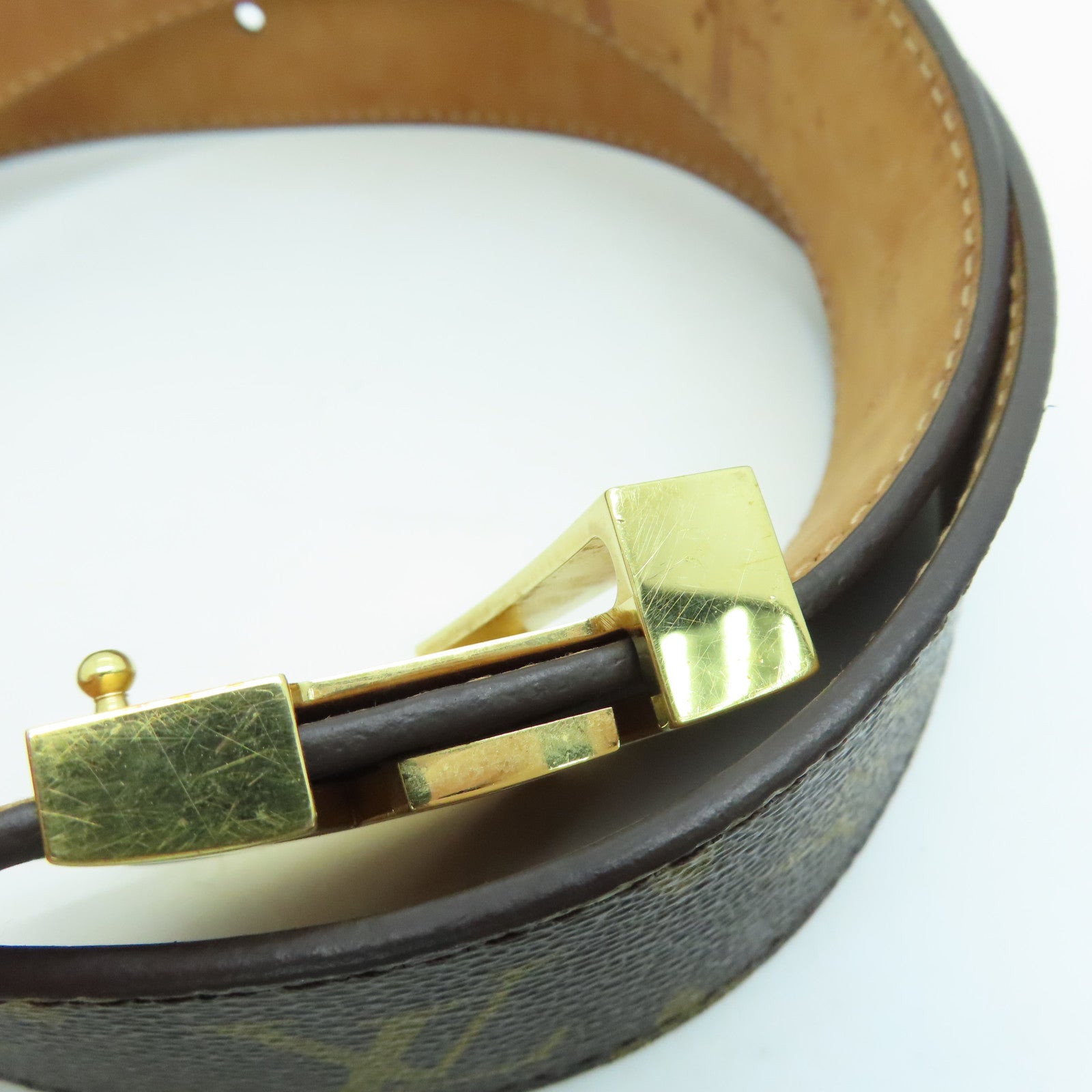 LOUIS VUITTON Monogram Belt金扣皮带啡色