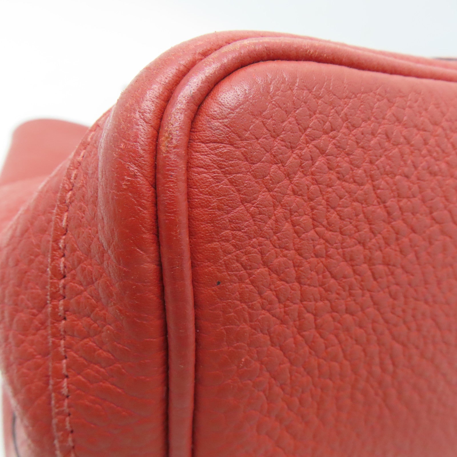 HERMES Clemence Leather Garden Party PM Silver Buckle Handle Bag Red