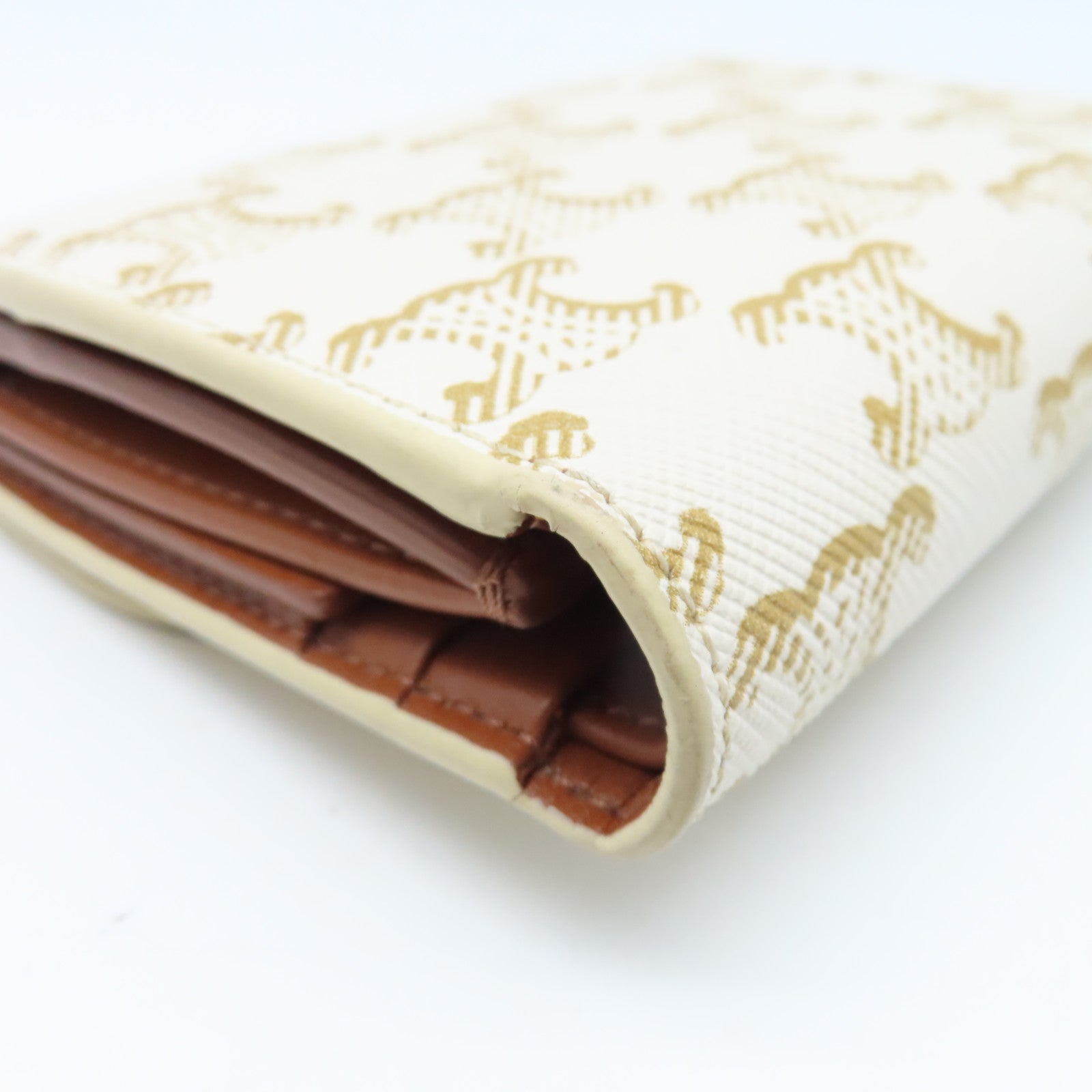 CELINE 塗層帆布/牛皮皮革Wallet金扣錢包白色