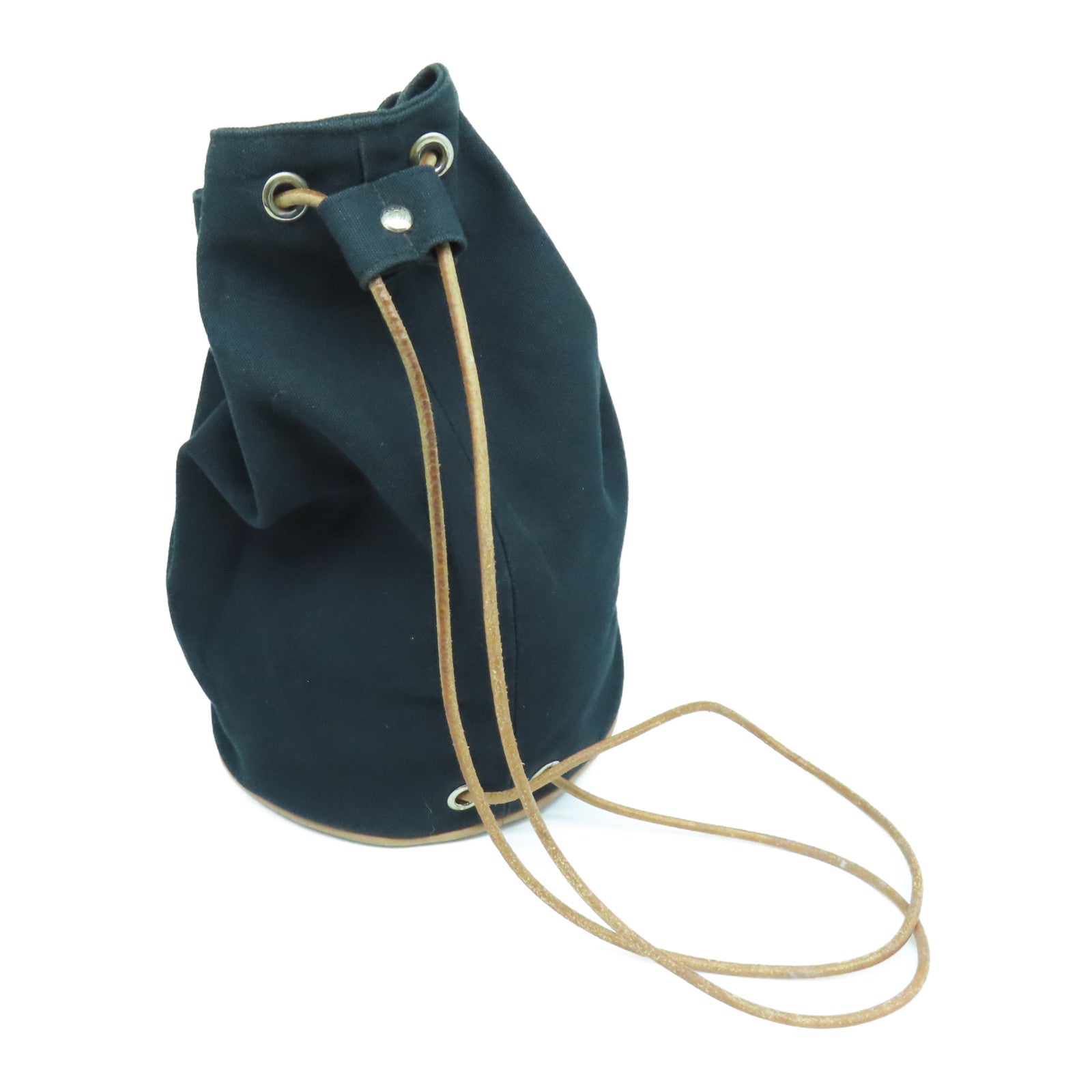HERMES 【激減優惠】帆布Sac Polochon銀扣背包黑色