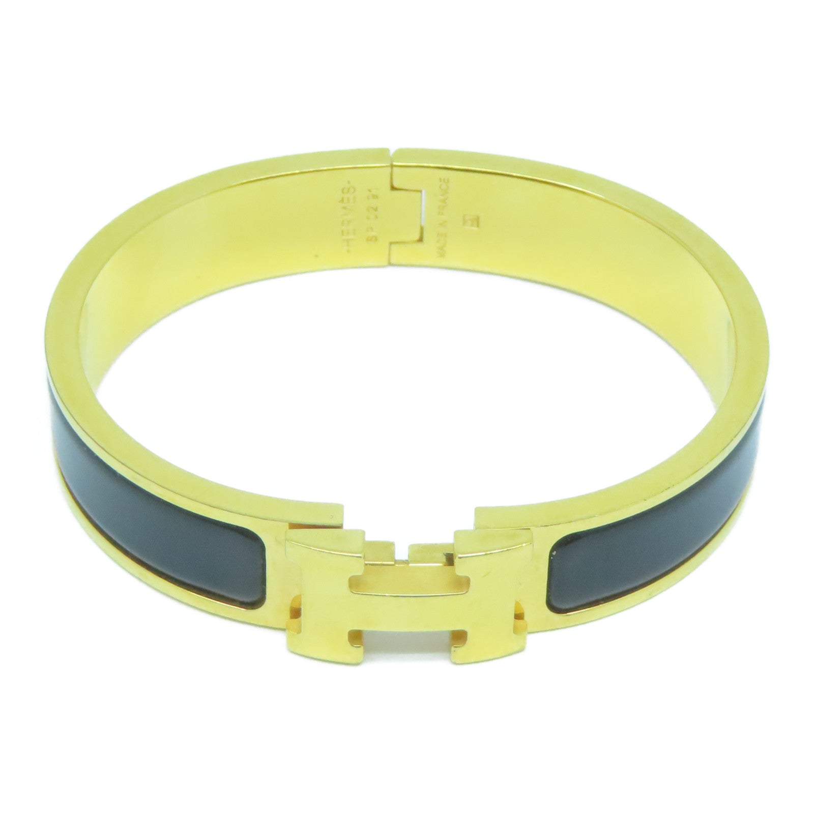 HERMES 金屬Clic H Bracelet金扣手鐲Noir黑色