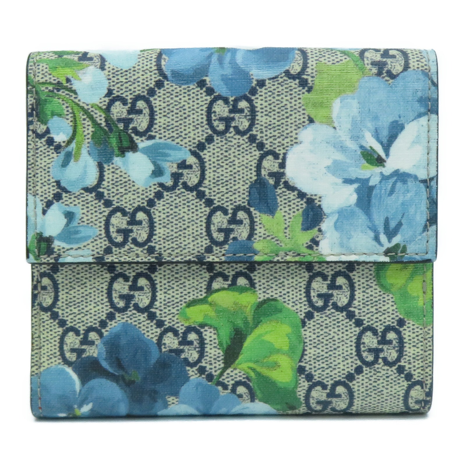 GUCCI 塗層帆布Wallet金扣錢包藍色/灰色