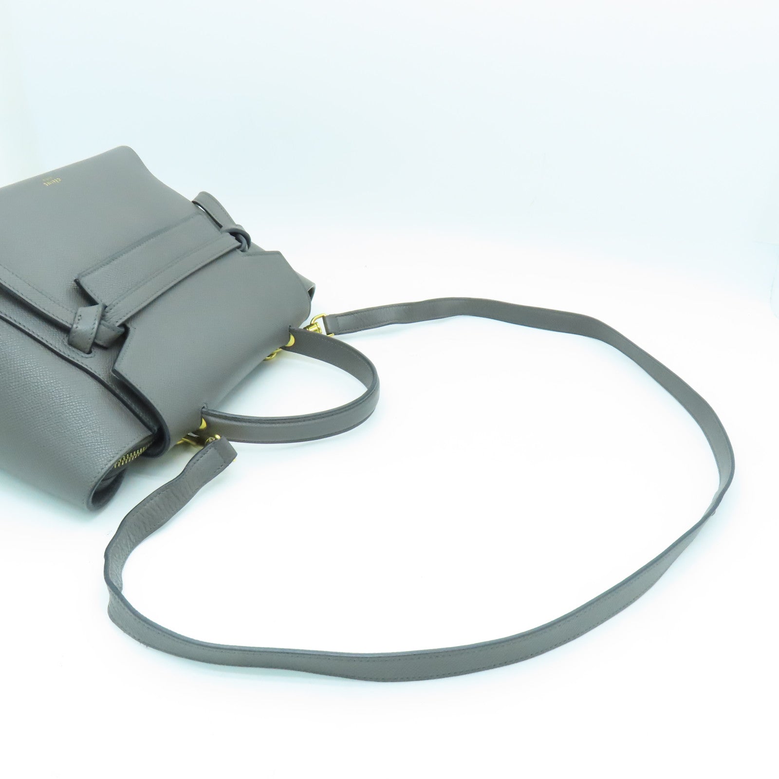 CELINE 牛皮皮革Belt Bag金扣手挽肩背两用袋灰色