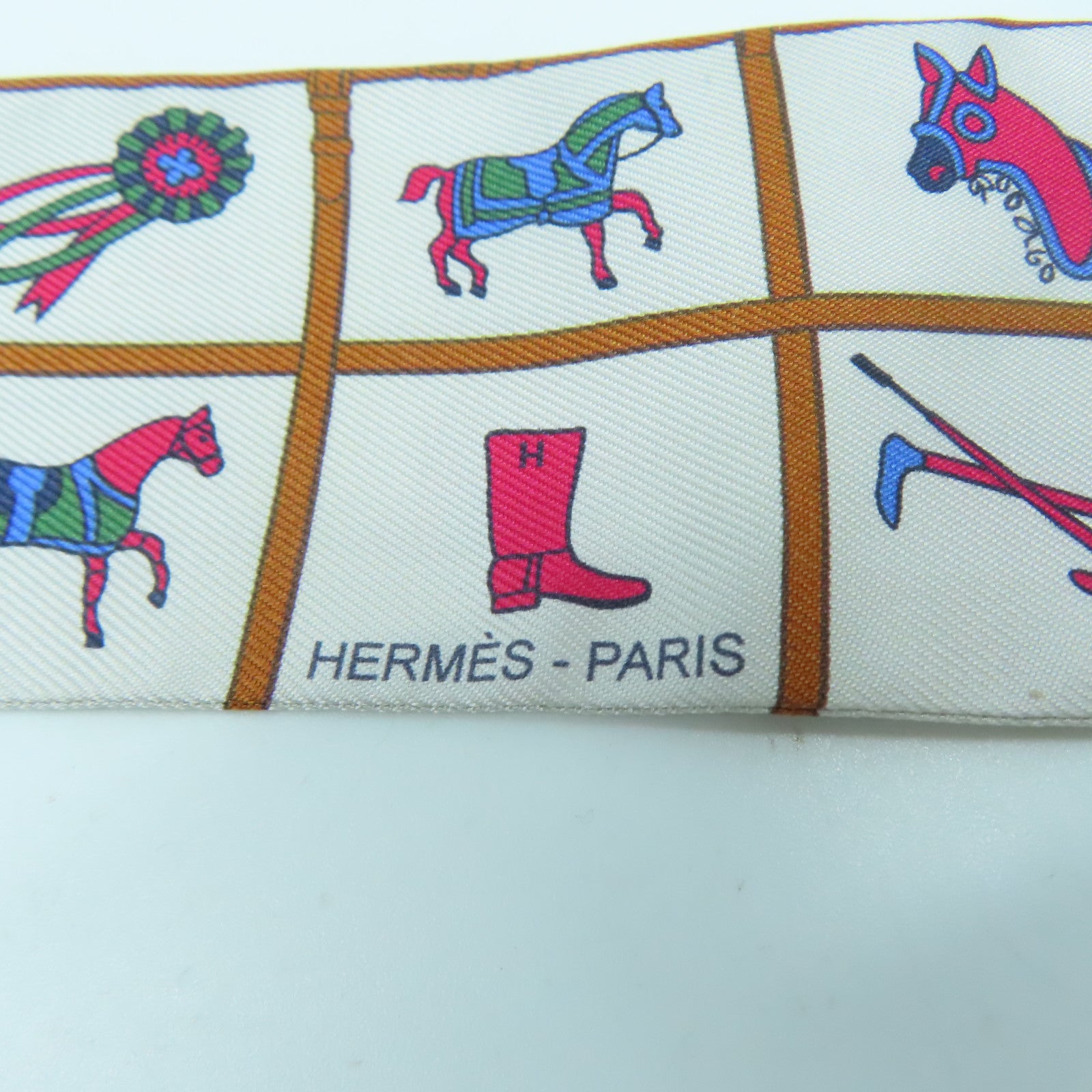 HERMES 絲質Twilly絲巾白色/啡色/紅色