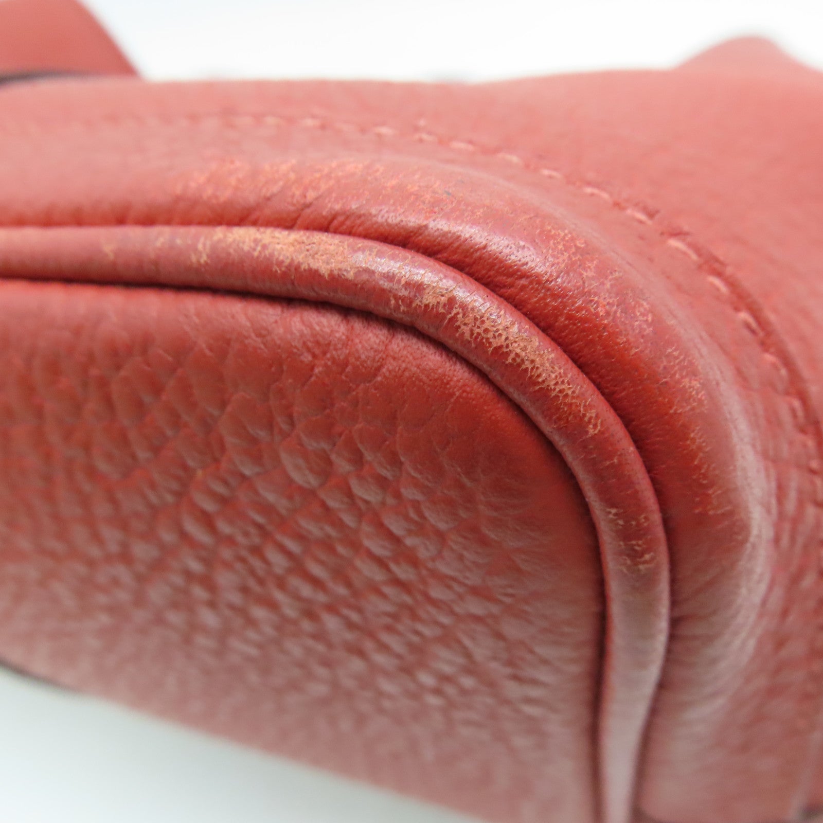 HERMES Clemence Leather Garden Party PM Silver Buckle Handle Bag Red