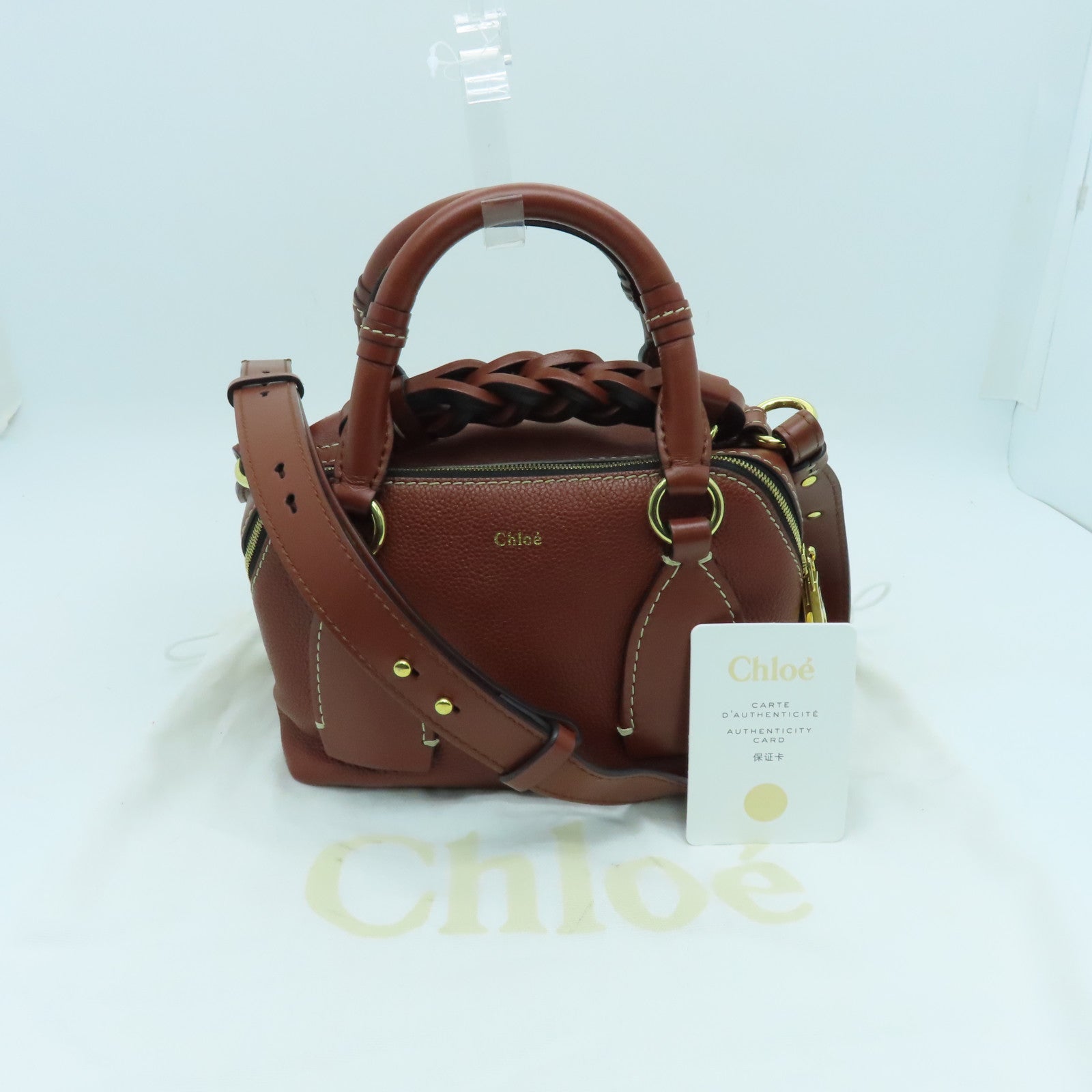 Chloe 牛皮皮革2way Shoulder Bag金扣手挽肩背兩用袋啡色