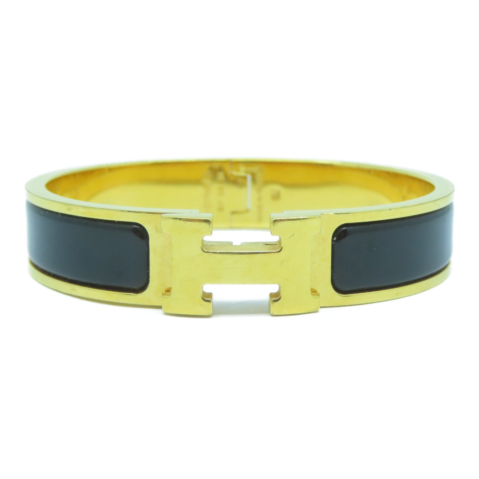HERMES 金屬Clic H Bracelet金扣手鐲Noir黑色