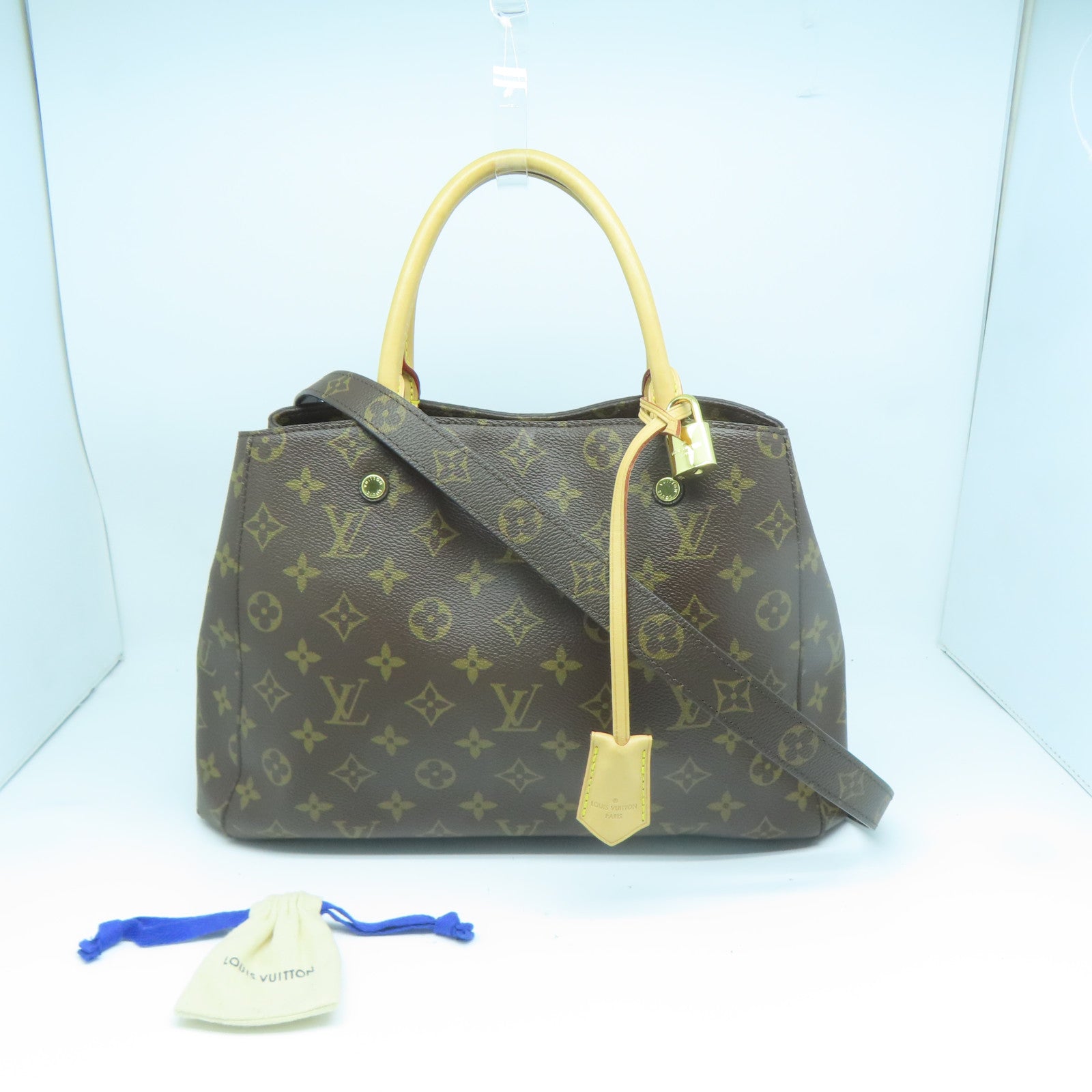 LOUIS VUITTON Monogram Montaigne MM金扣手挽肩背兩用袋棕色