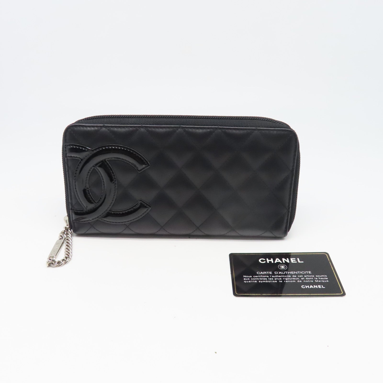 CHANEL 菱格Cambon Long Wallet銀扣長錢包黑色
