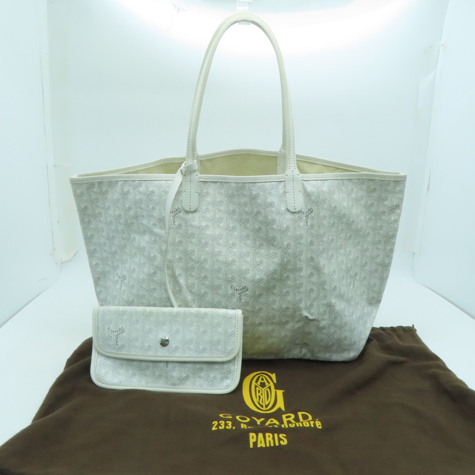 GOYARD 塗層帆布Saint Louis PM Shoulder Bagc銀扣肩背袋白色