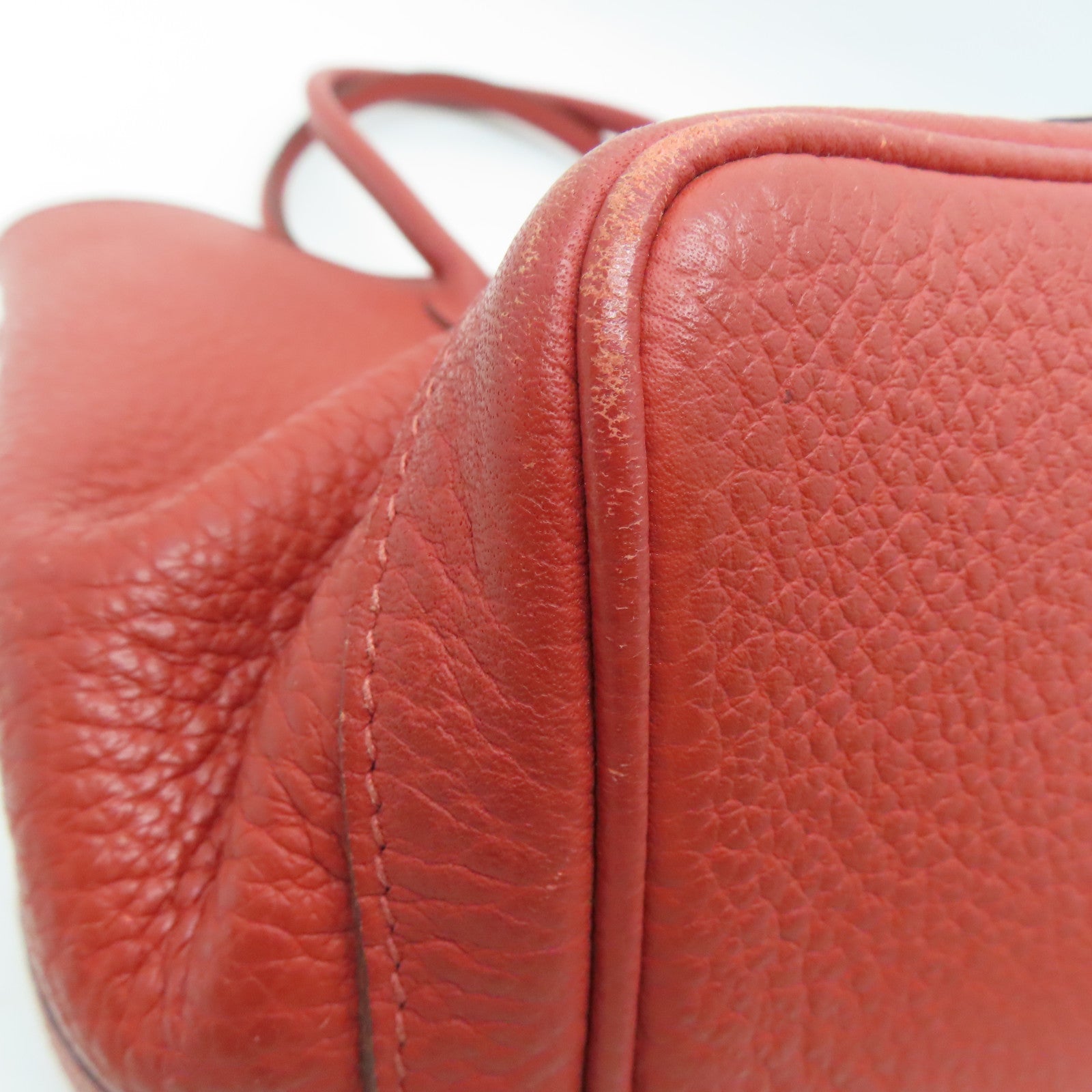 HERMES Clemence Leather Garden Party PM Silver Buckle Handle Bag Red