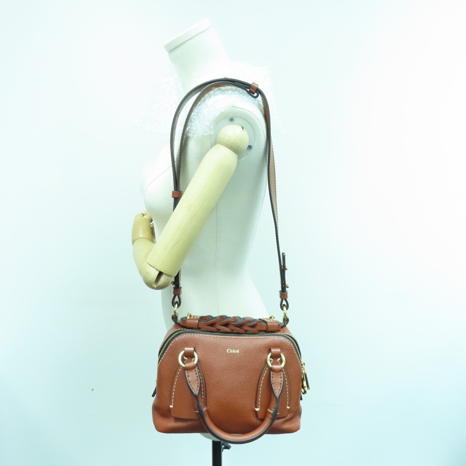Chloe 牛皮皮革2way Shoulder Bag金扣手挽肩背兩用袋啡色