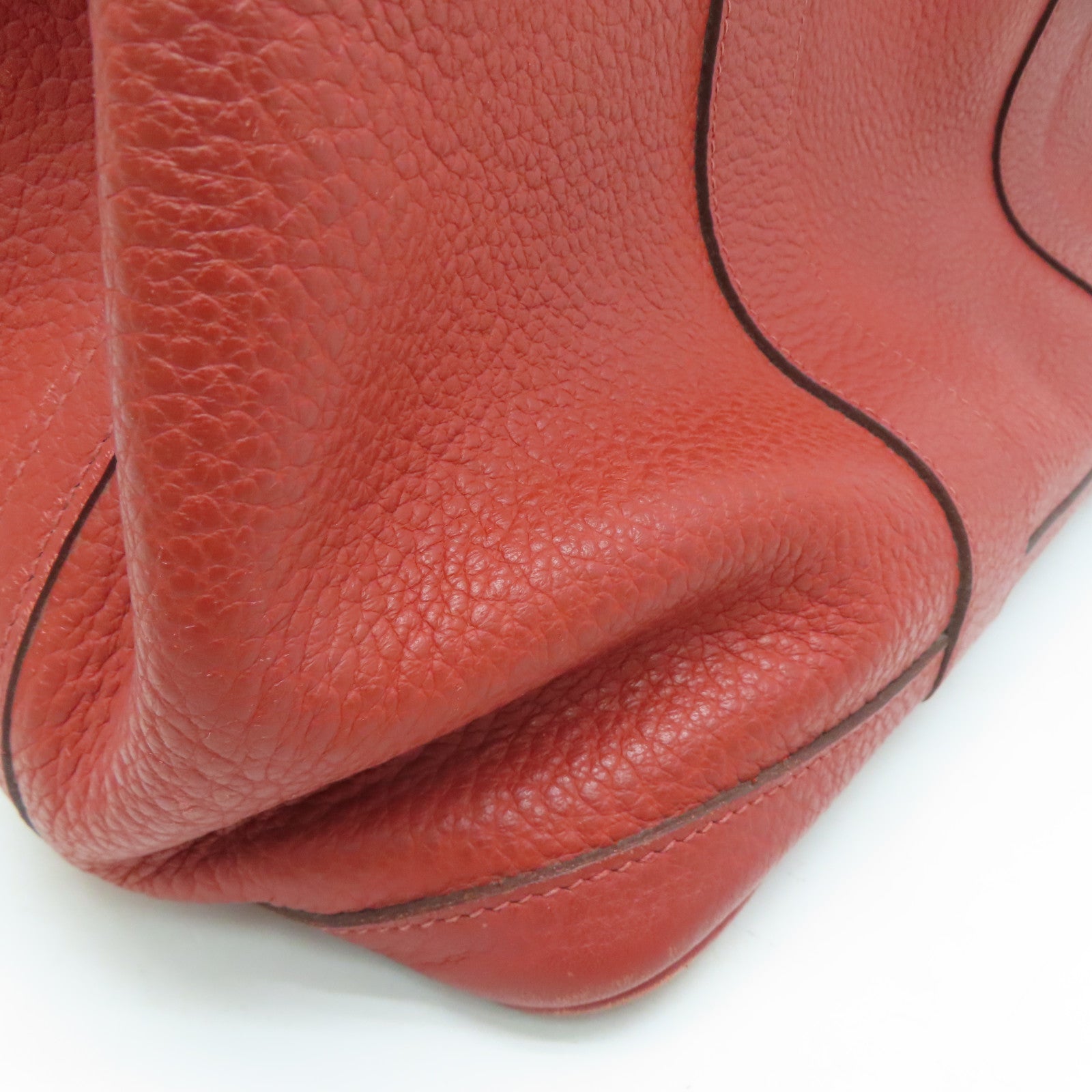HERMES Clemence Leather Garden Party PM Silver Buckle Handle Bag Red