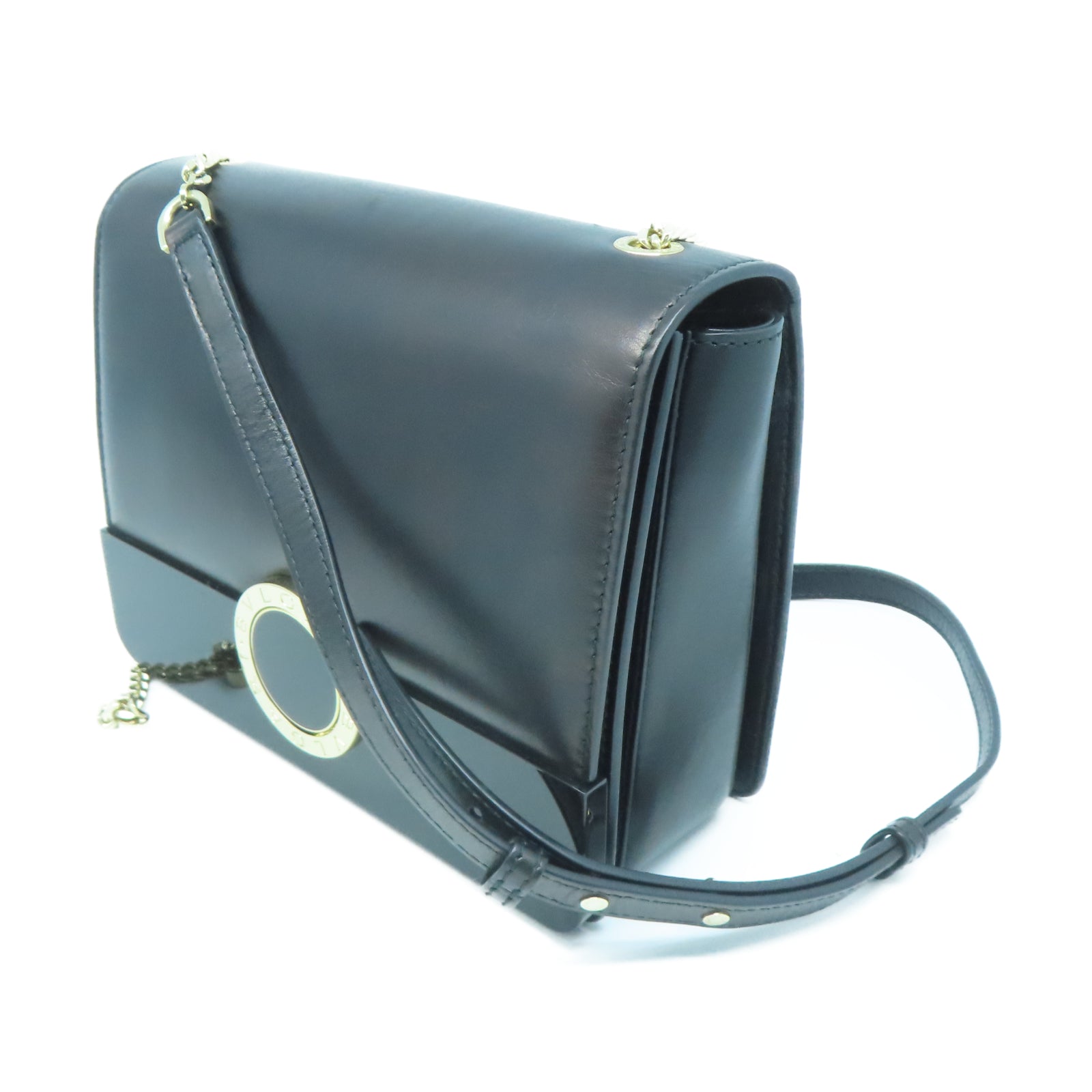 BVLGARI 牛皮皮革Shoulder Bag金扣肩背袋黑色