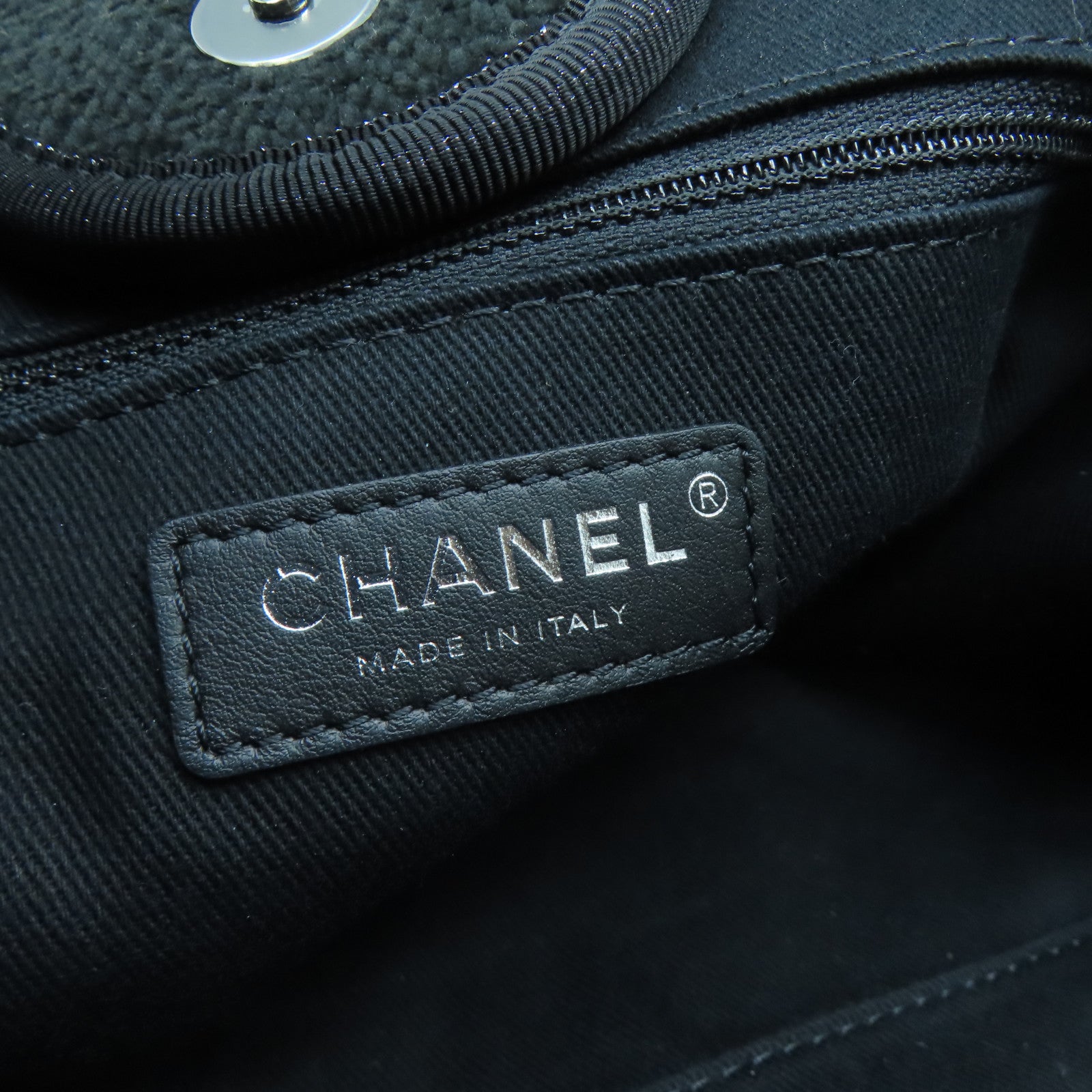 CHANEL 天鵝絨Deauville Tote Large銀扣手挽肩背兩用袋黑色