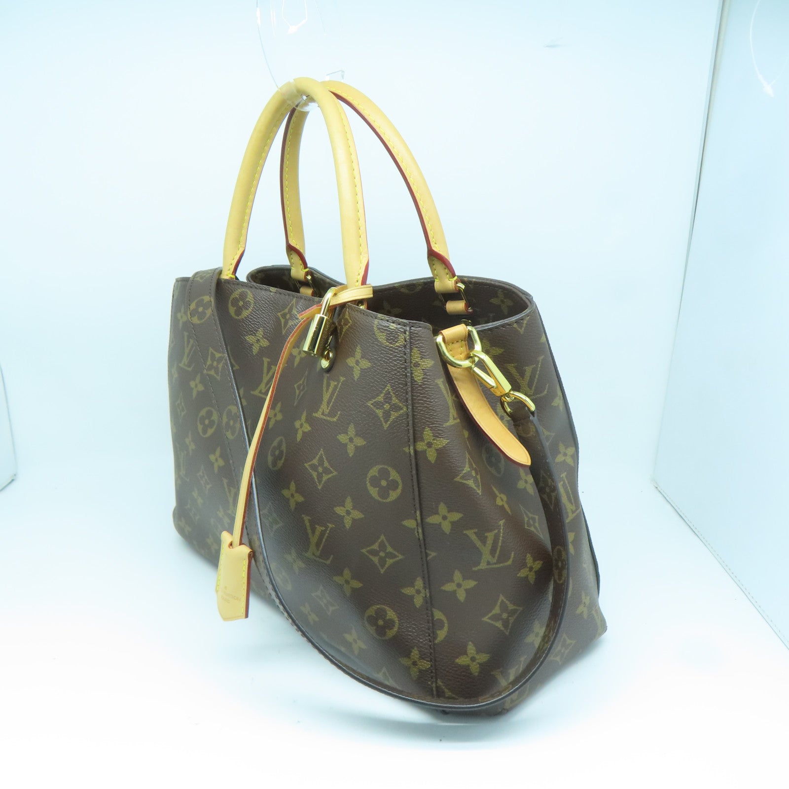LOUIS VUITTON Monogram Montaigne MM金扣手挽肩背兩用袋棕色