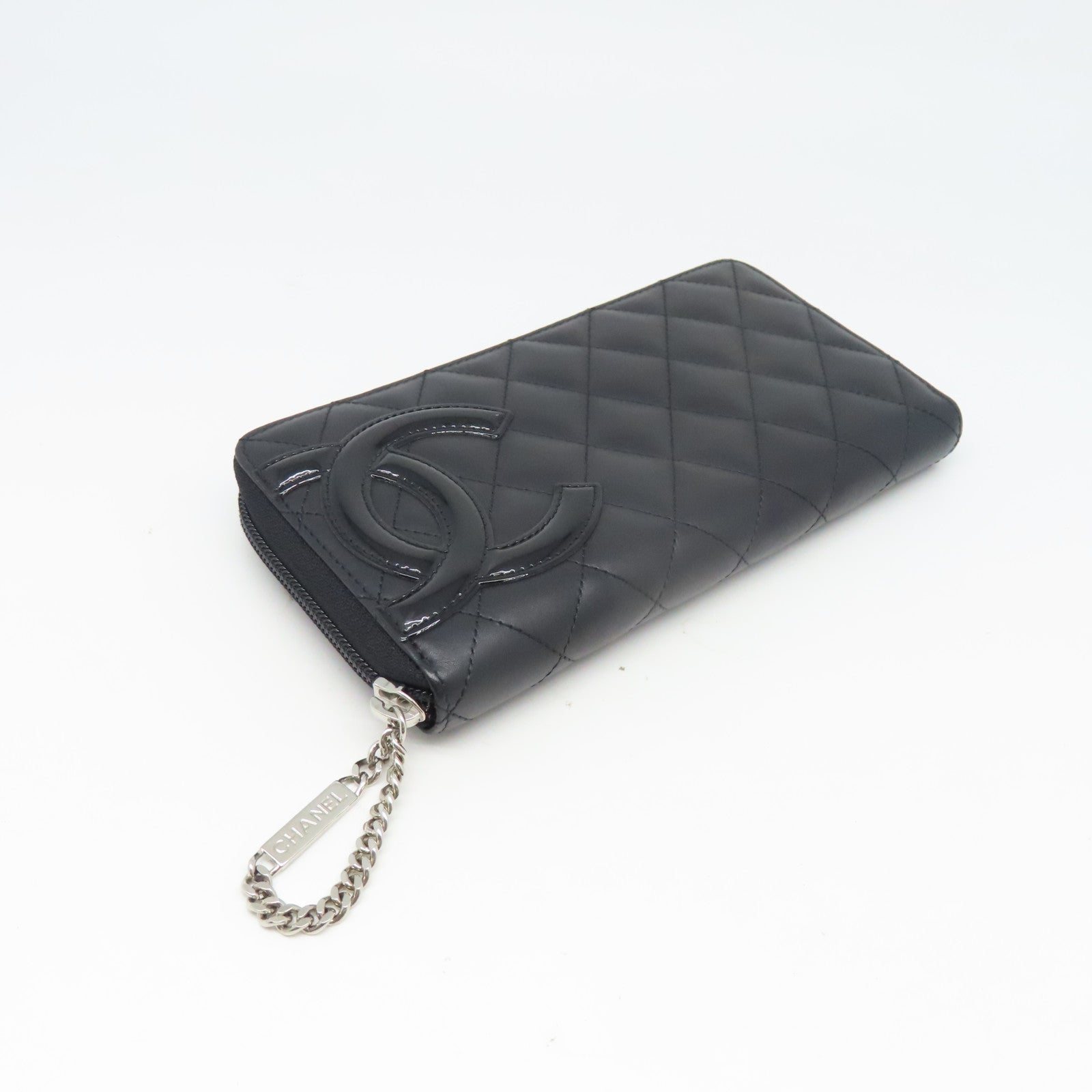 CHANEL 菱格Cambon Long Wallet銀扣長錢包黑色