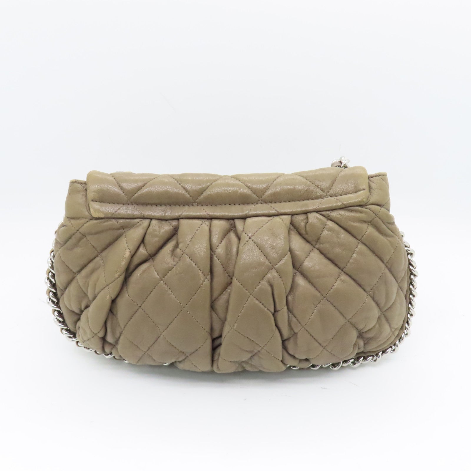 CHANEL Rhombus Sheepskin Leather Chain Shoulder Silver Buckle Shoulder Bag Light Brown