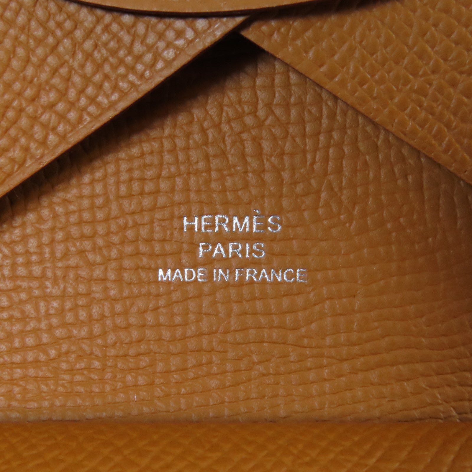 HERMES Epsom皮革Calvi Duo銀扣卡片套啡色