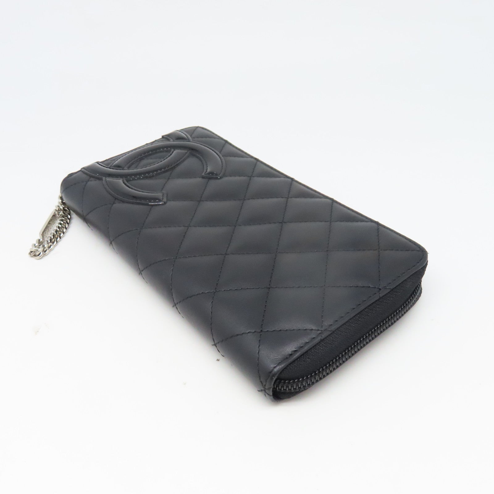 CHANEL 菱格Cambon Long Wallet銀扣長錢包黑色