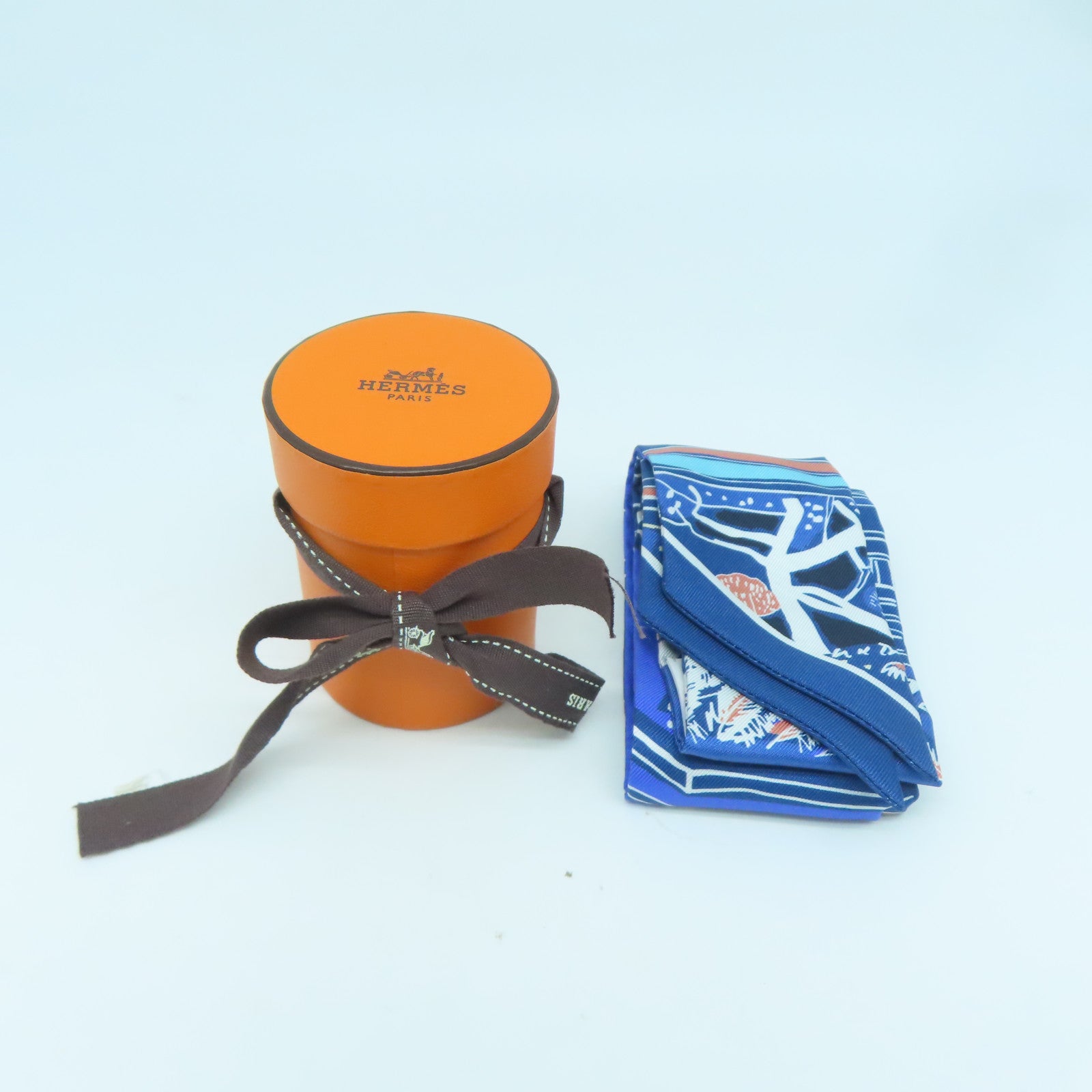 HERMES 絲質Twilly絲巾藍色