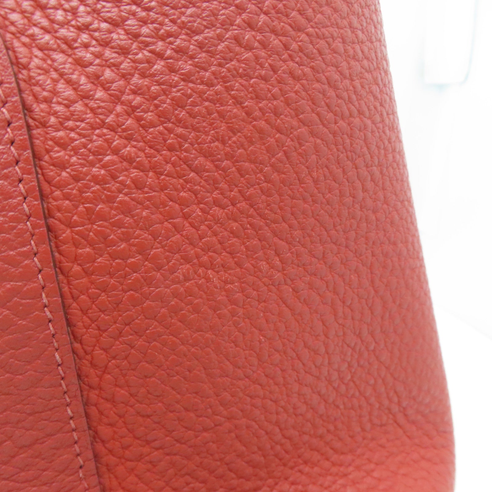 HERMES Clemence Leather Garden Party PM Silver Buckle Handle Bag Red