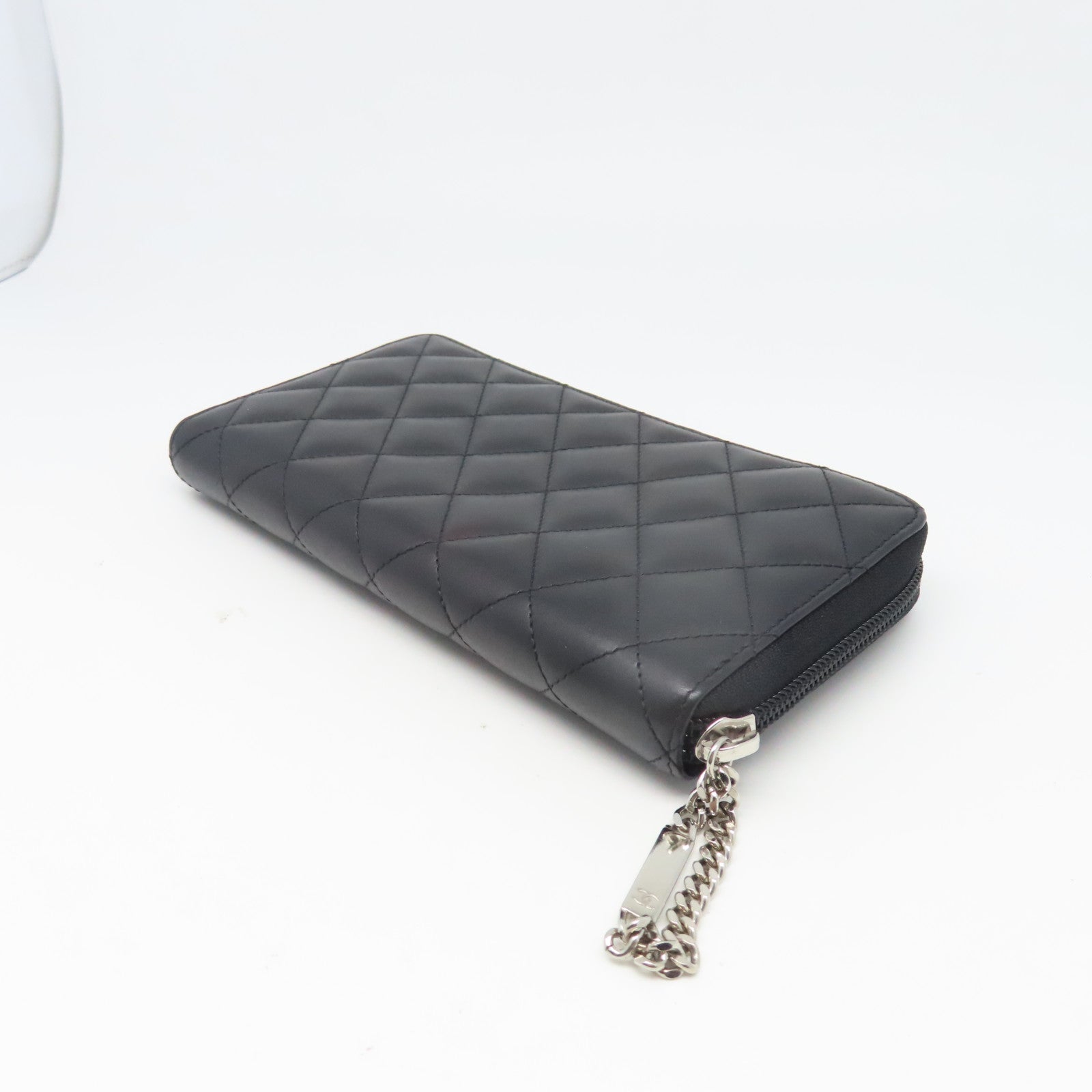 CHANEL 菱格Cambon Long Wallet銀扣長錢包黑色