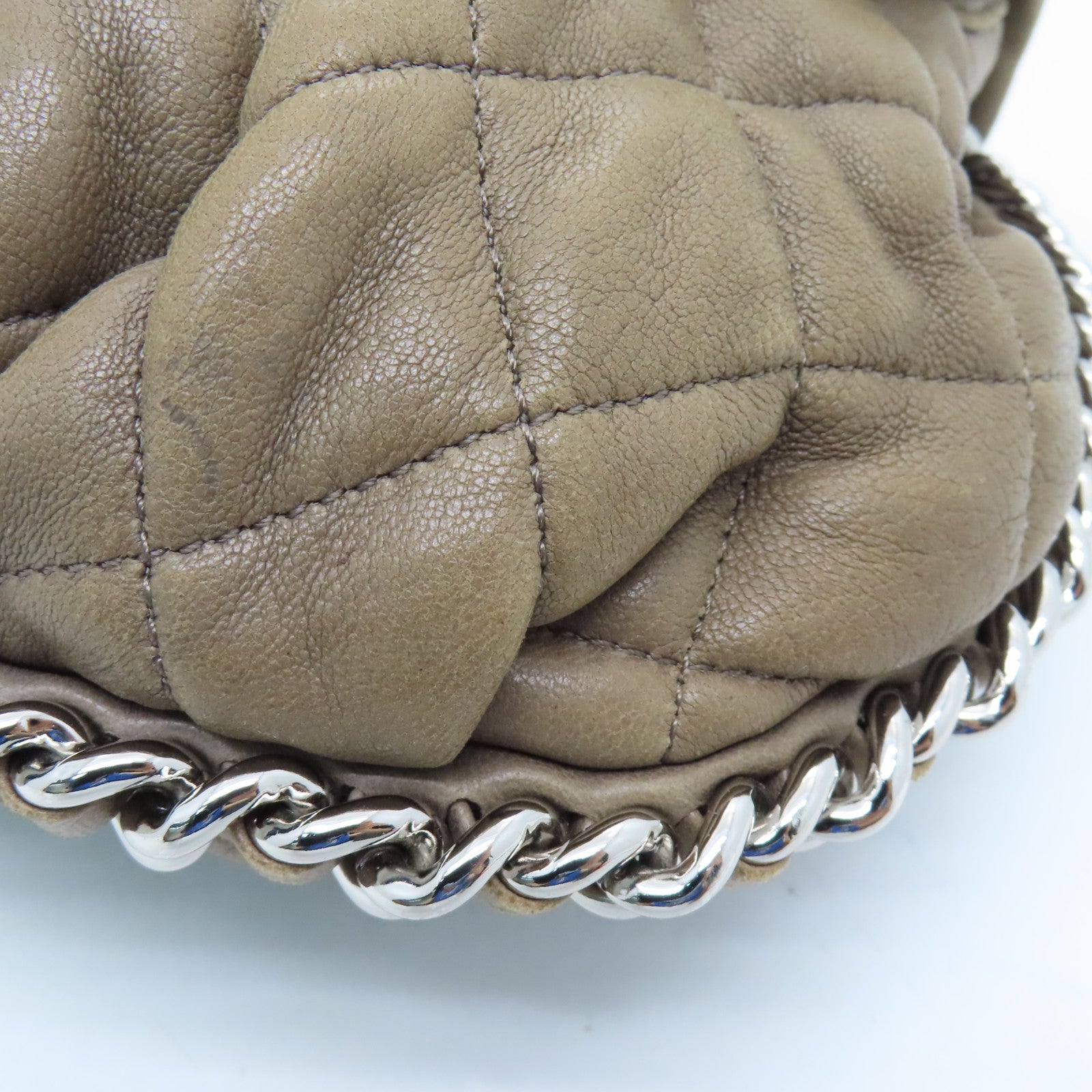 CHANEL Rhombus Sheepskin Leather Chain Shoulder Silver Buckle Shoulder Bag Light Brown