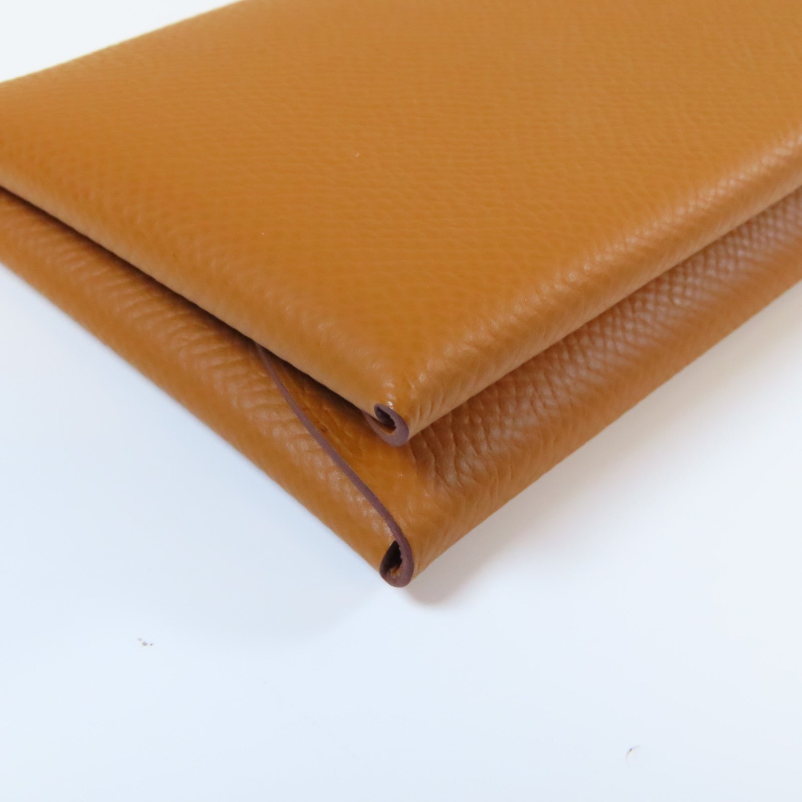 HERMES Epsom皮革Calvi Duo銀扣卡片套啡色