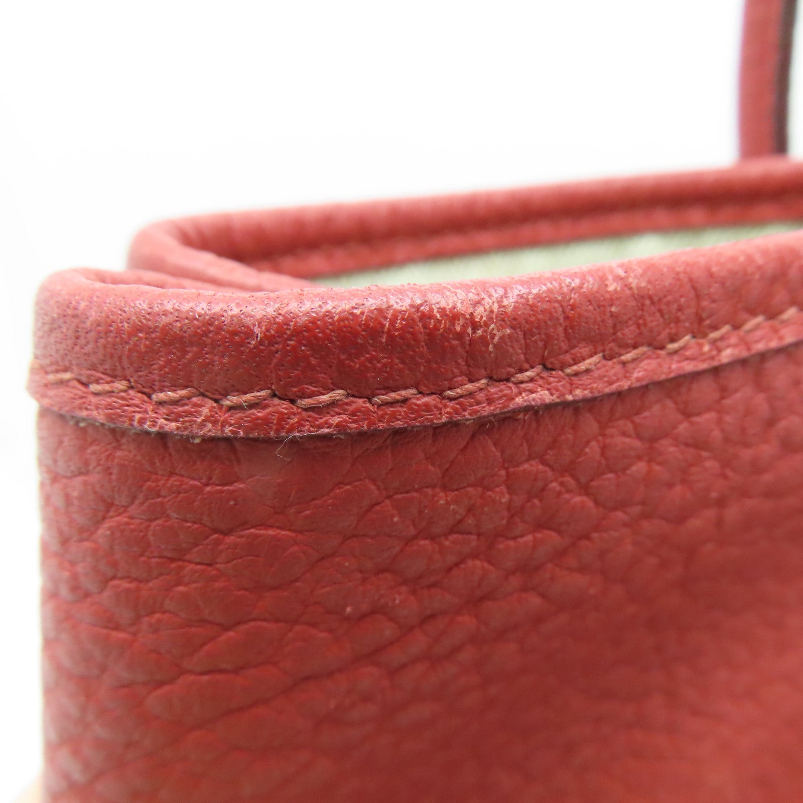 HERMES Clemence Leather Garden Party PM Silver Buckle Handle Bag Red