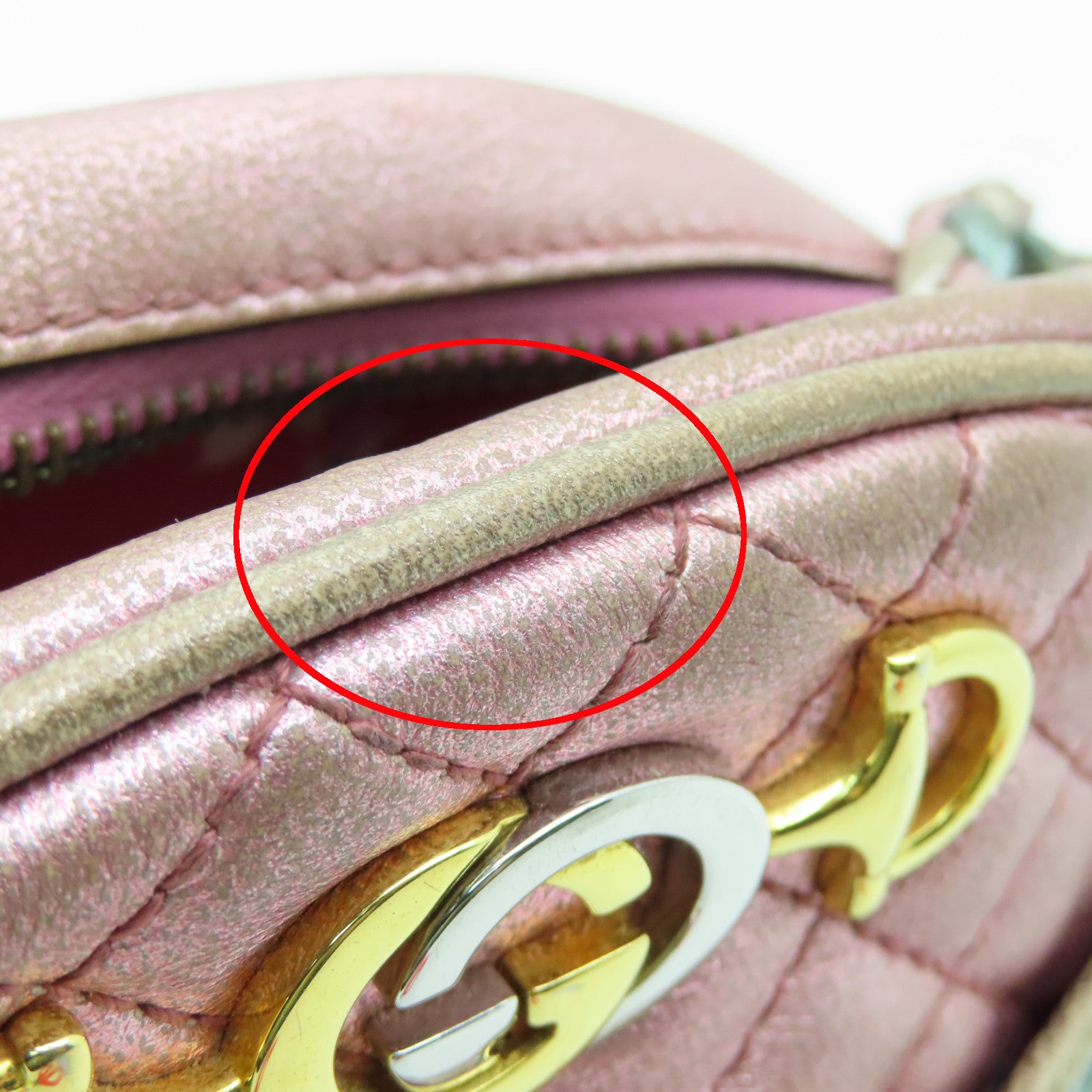 GUCCI leather Zumi Horsebit gold buckle shoulder bag pink light green