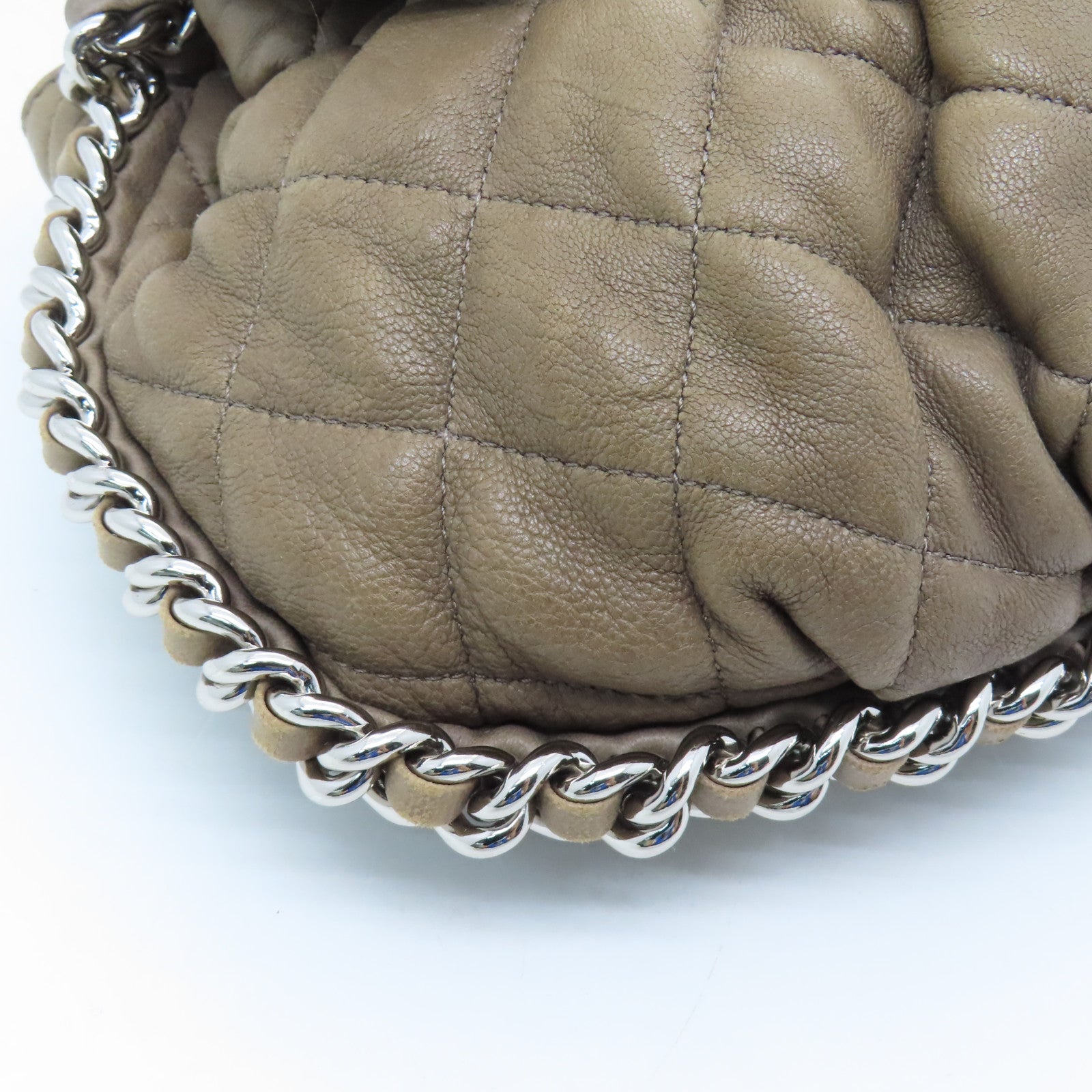 CHANEL Rhombus Sheepskin Leather Chain Shoulder Silver Buckle Shoulder Bag Light Brown