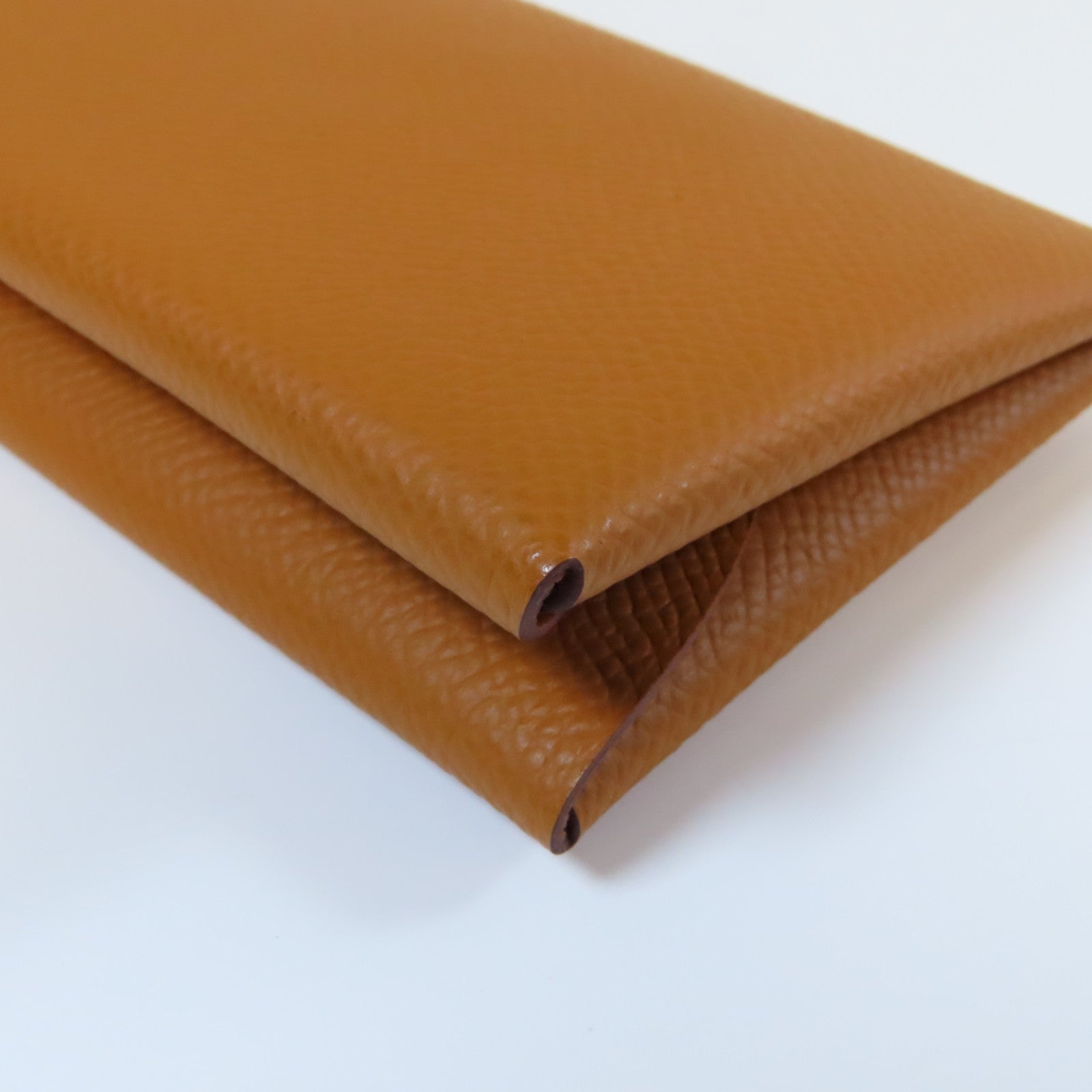 HERMES Epsom皮革Calvi Duo銀扣卡片套啡色