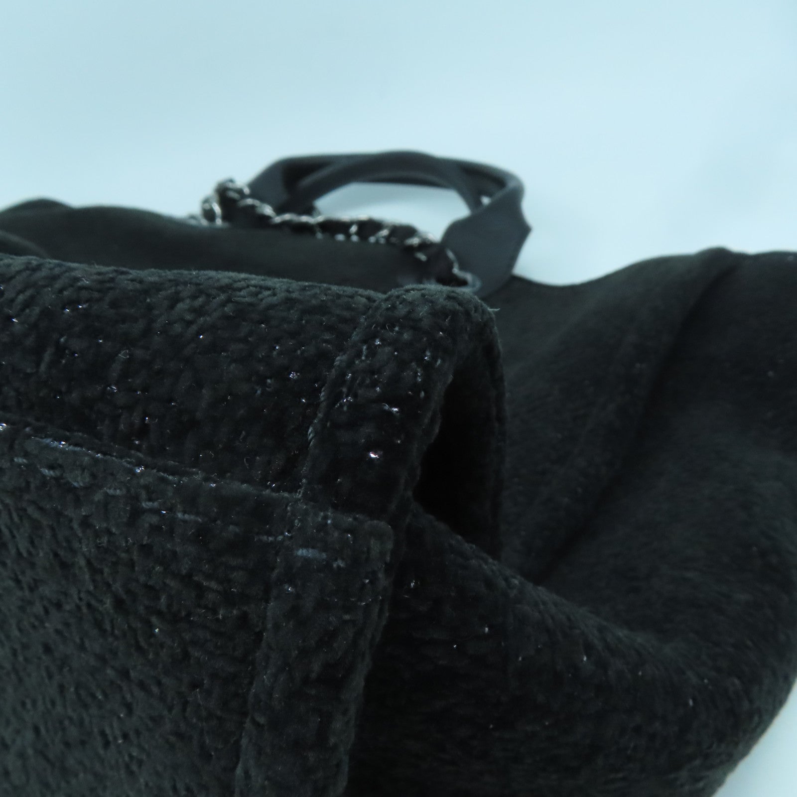 CHANEL 天鵝絨Deauville Tote Large銀扣手挽肩背兩用袋黑色