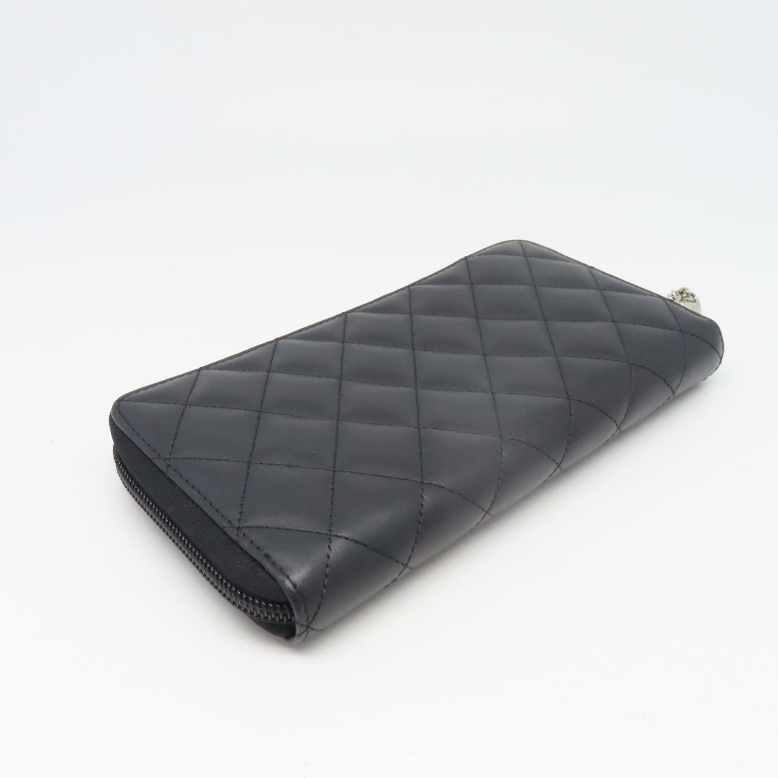 CHANEL 菱格Cambon Long Wallet銀扣長錢包黑色