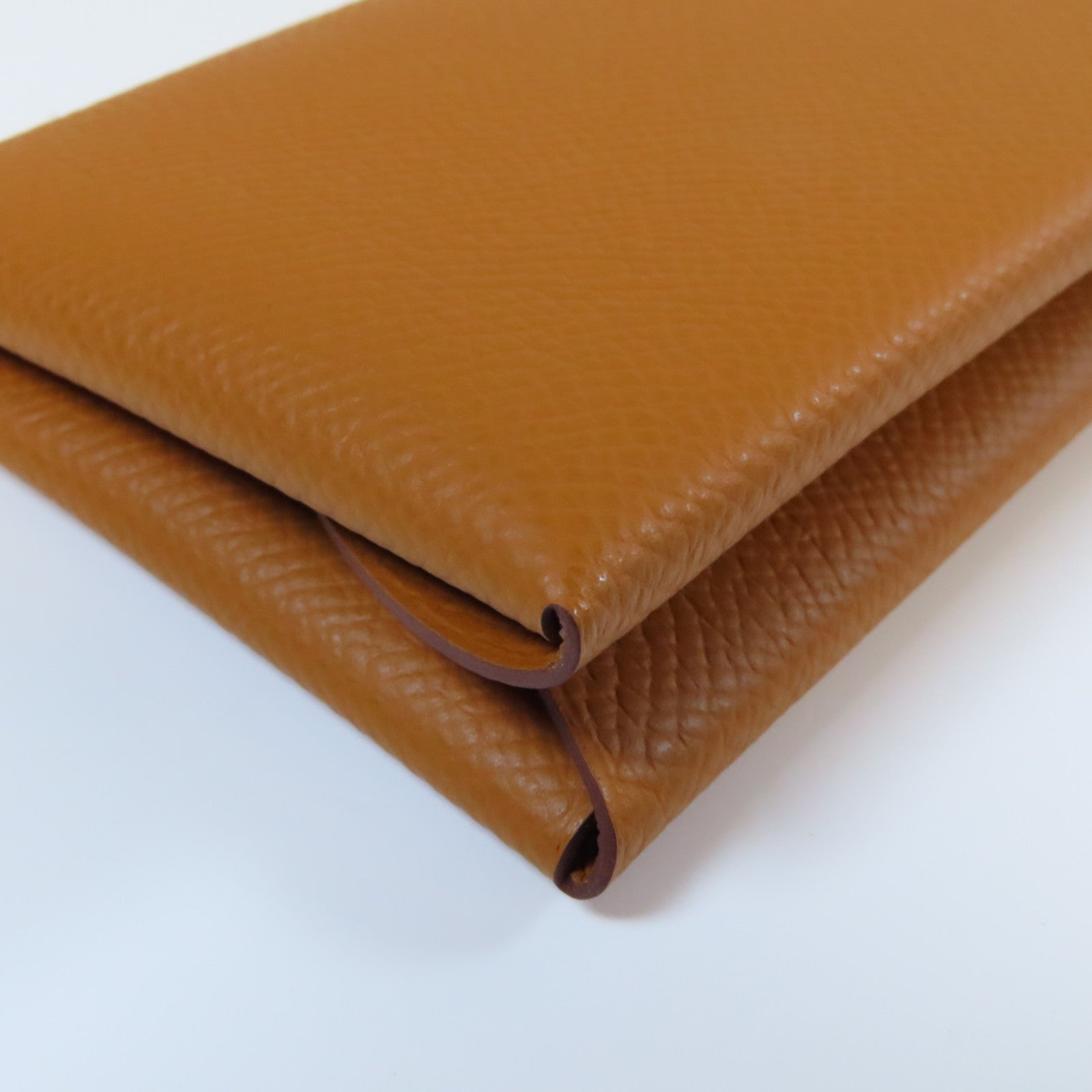 HERMES Epsom皮革Calvi Duo銀扣卡片套啡色
