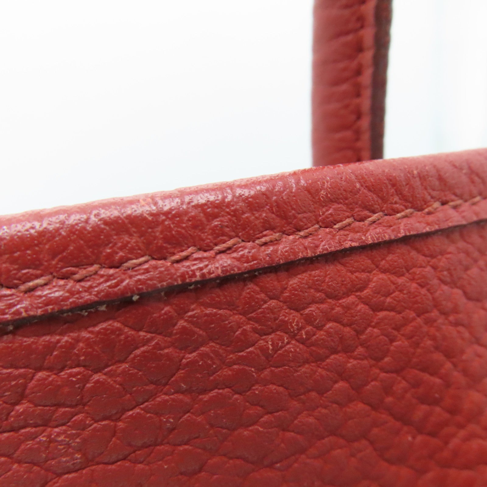 HERMES Clemence Leather Garden Party PM Silver Buckle Handle Bag Red