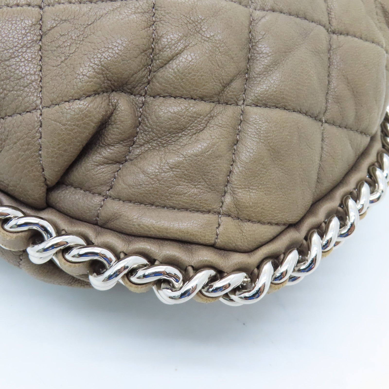 CHANEL Rhombus Sheepskin Leather Chain Shoulder Silver Buckle Shoulder Bag Light Brown