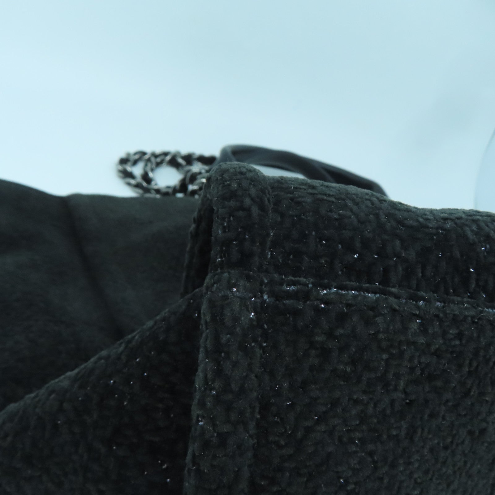 CHANEL 天鵝絨Deauville Tote Large銀扣手挽肩背兩用袋黑色