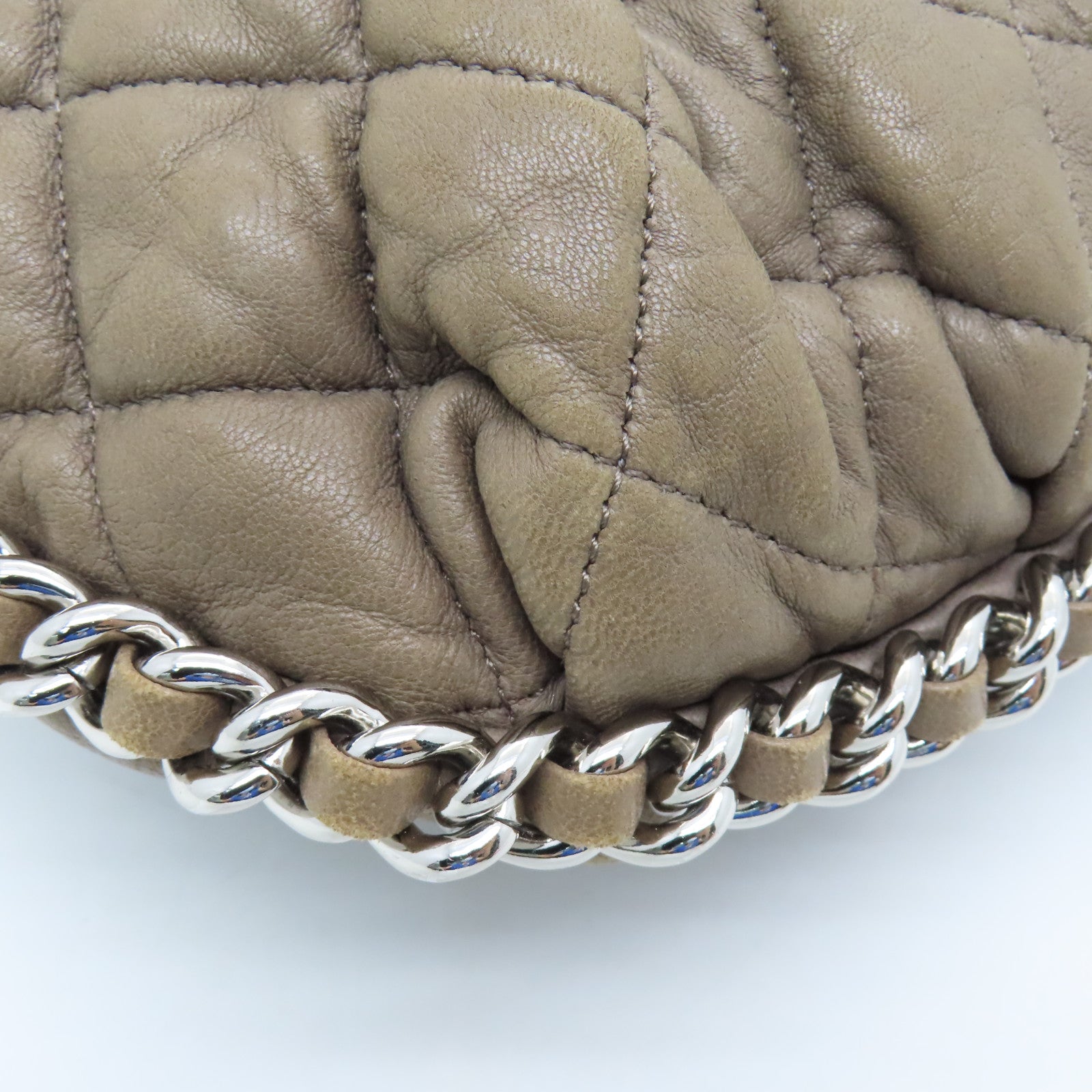 CHANEL Rhombus Sheepskin Leather Chain Shoulder Silver Buckle Shoulder Bag Light Brown
