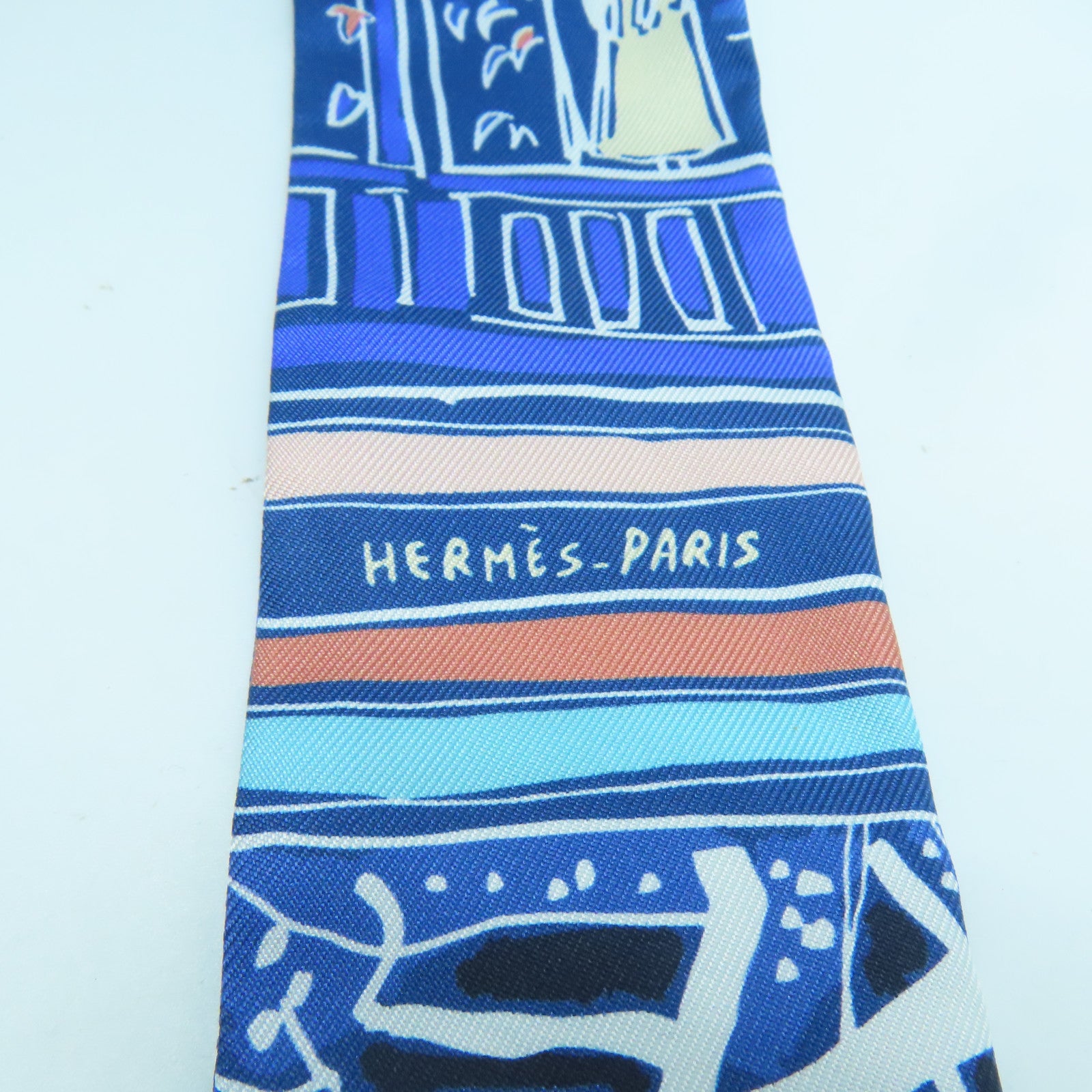 HERMES 絲質Twilly絲巾藍色
