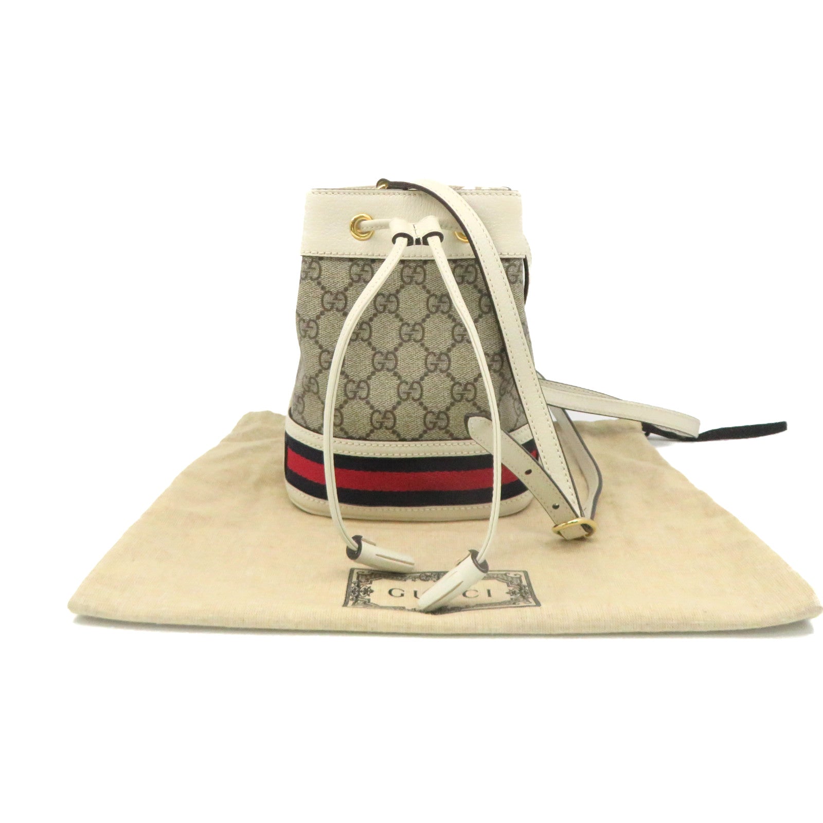 GUCCI 塗層帆布Mini Bucket Shoulder Bag肩背袋啡色/白色