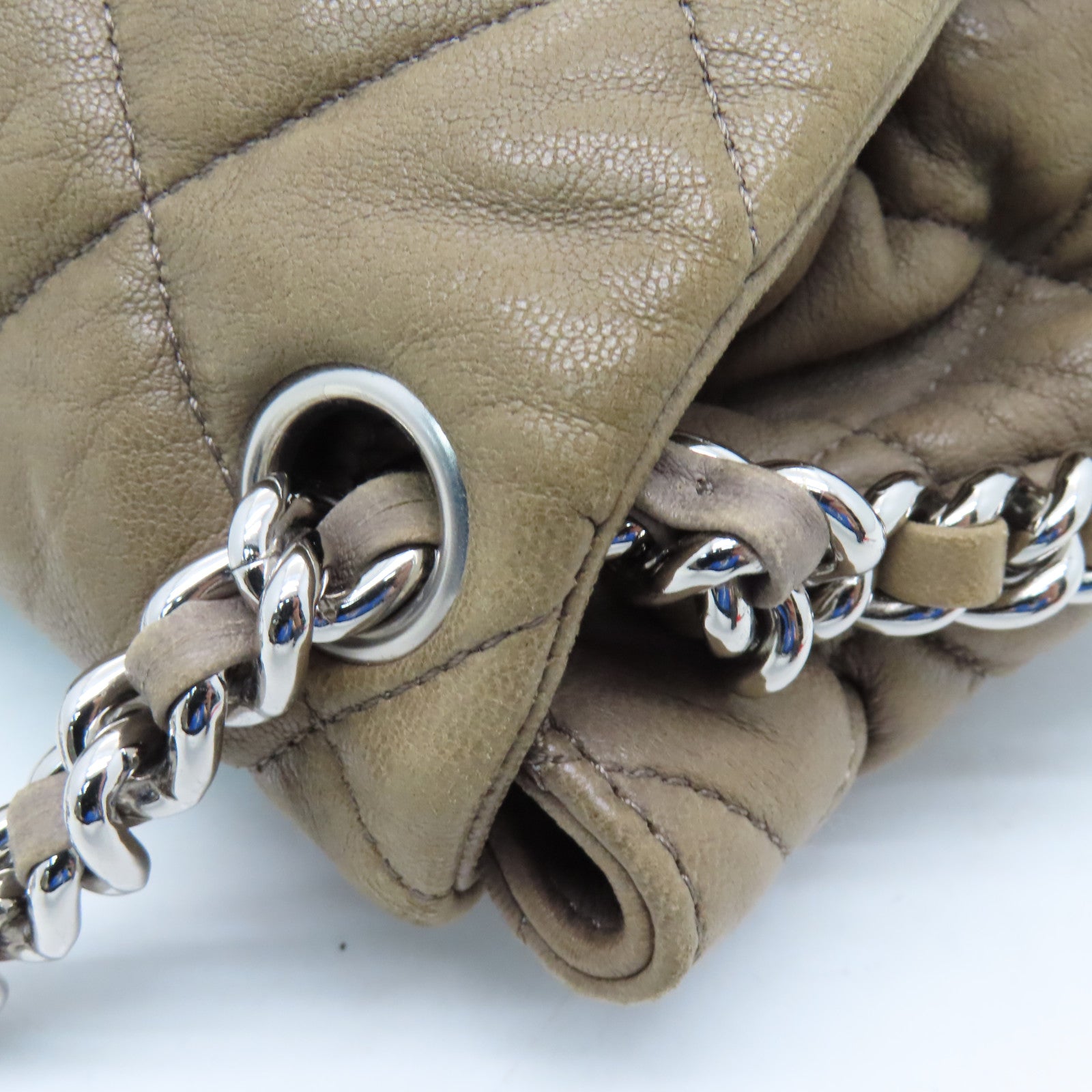CHANEL Rhombus Sheepskin Leather Chain Shoulder Silver Buckle Shoulder Bag Light Brown