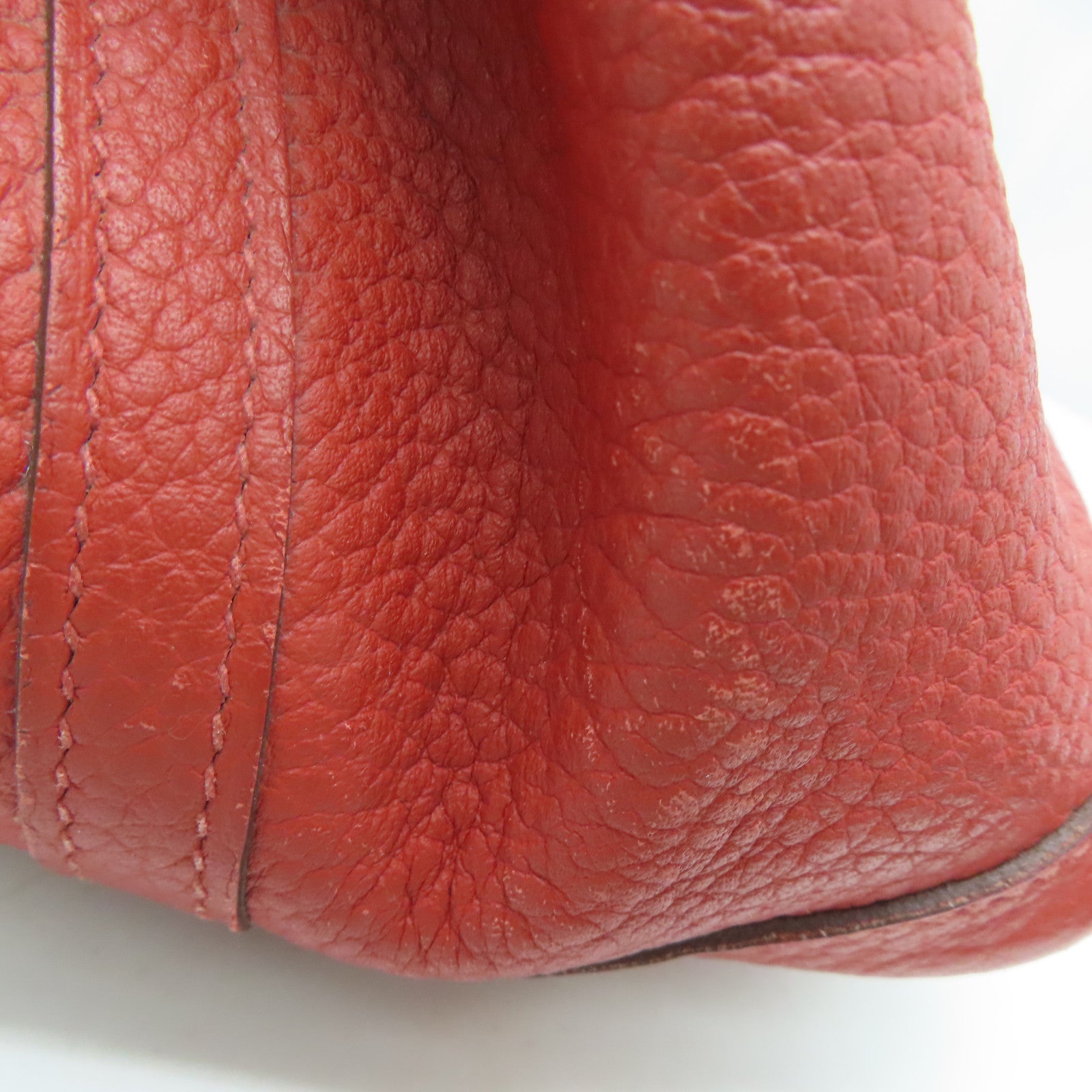 HERMES Clemence Leather Garden Party PM Silver Buckle Handle Bag Red