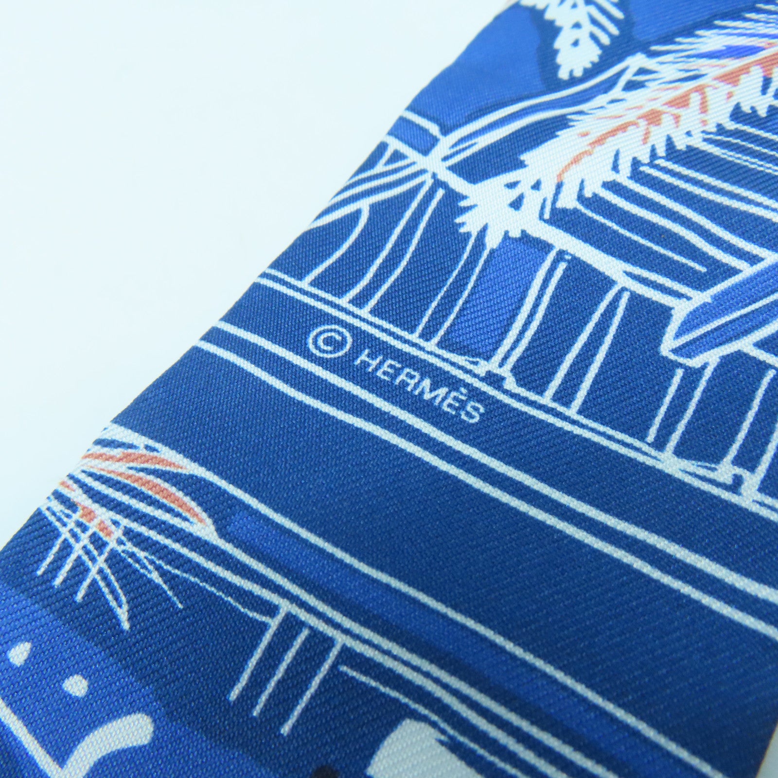 HERMES 絲質Twilly絲巾藍色