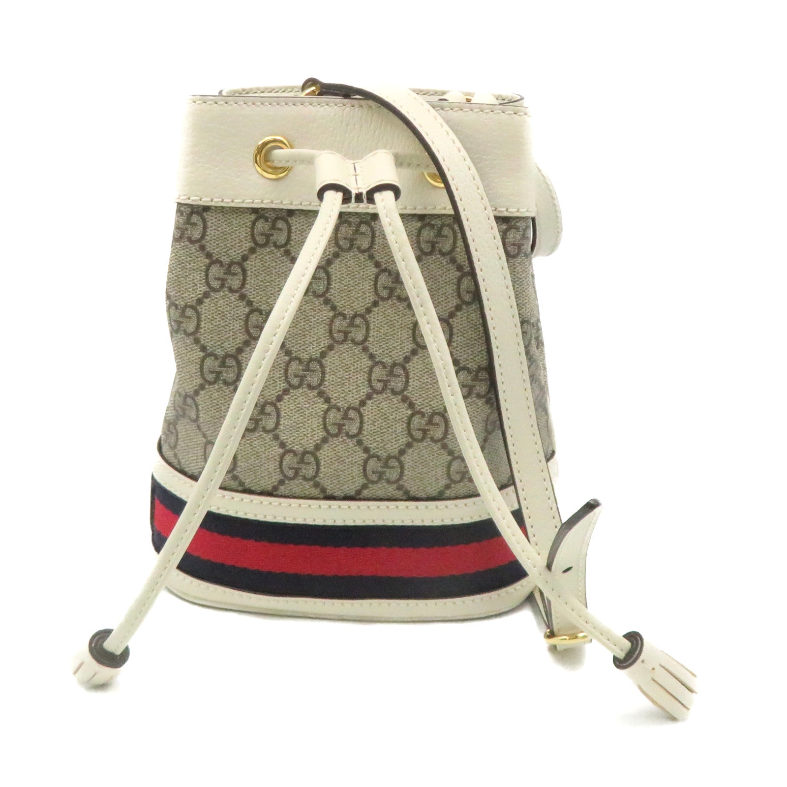GUCCI 塗層帆布Mini Bucket Shoulder Bag肩背袋啡色/白色